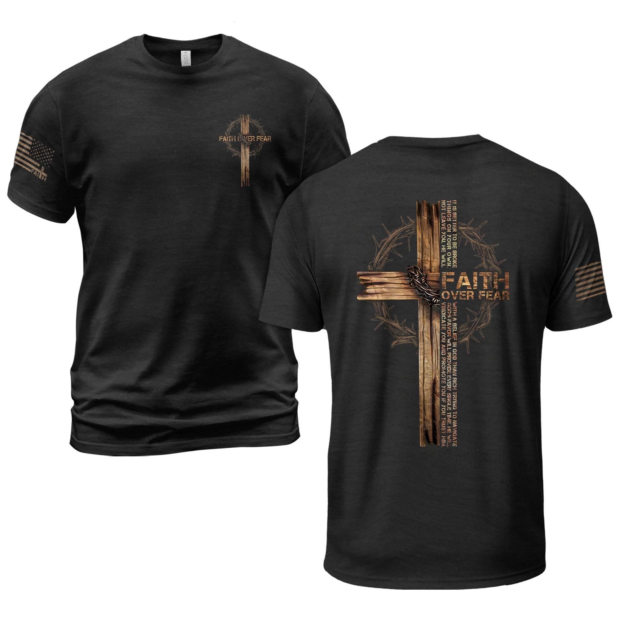 Faith Over Fear Wooden Cross Crown of Thorns T-Shirt - Rust Field Wear