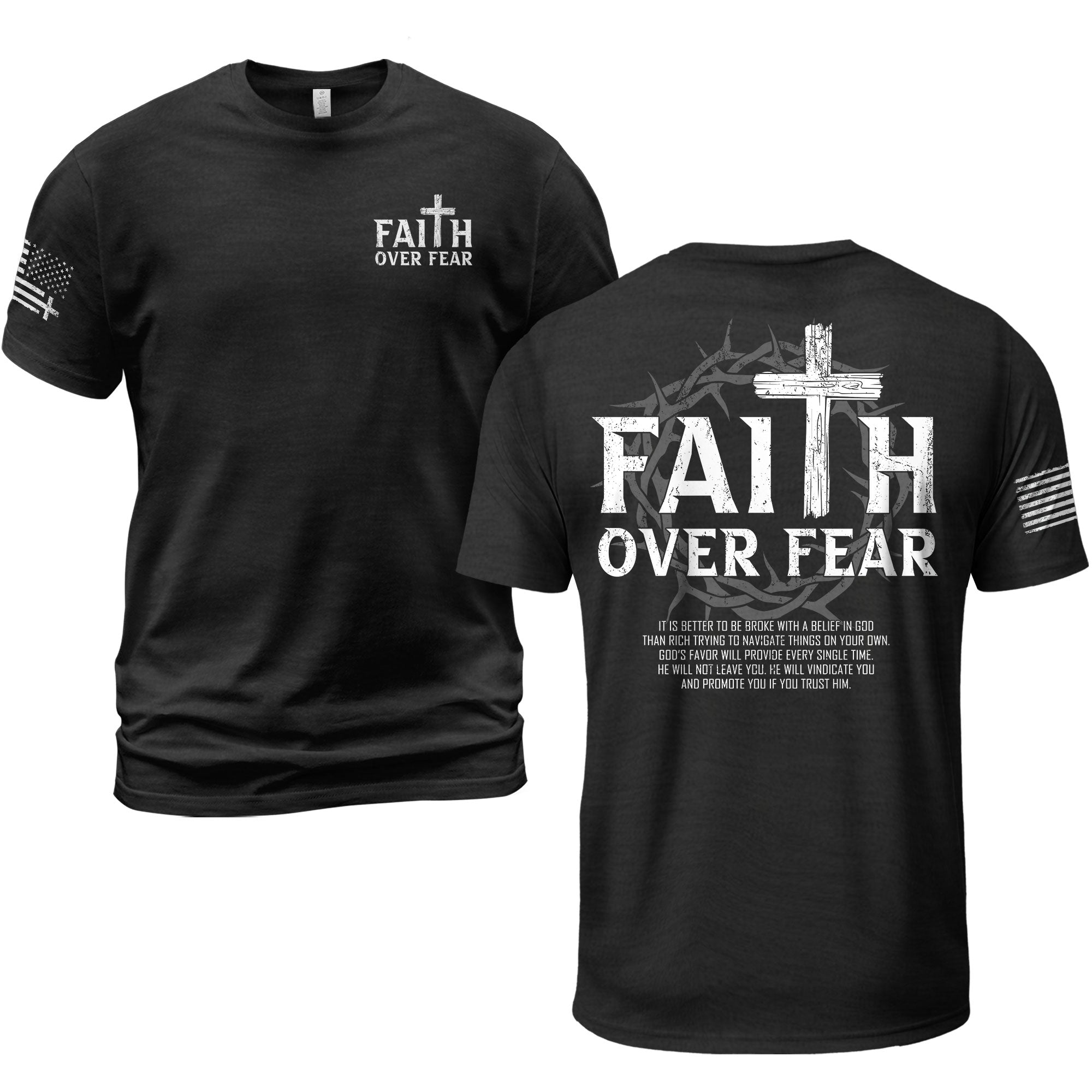 Faith Over Fear Wooden Cross Crown Christian T-Shirt