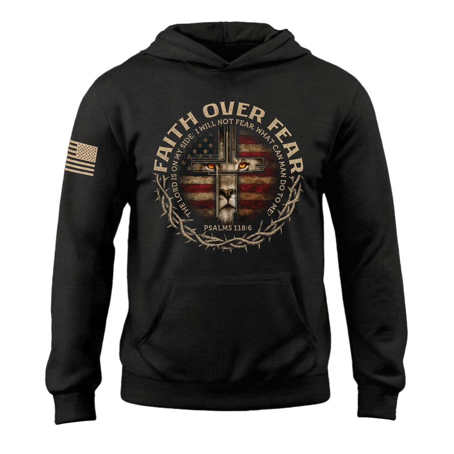 Faith Over Fear Lion Cross American Flag Hoodie