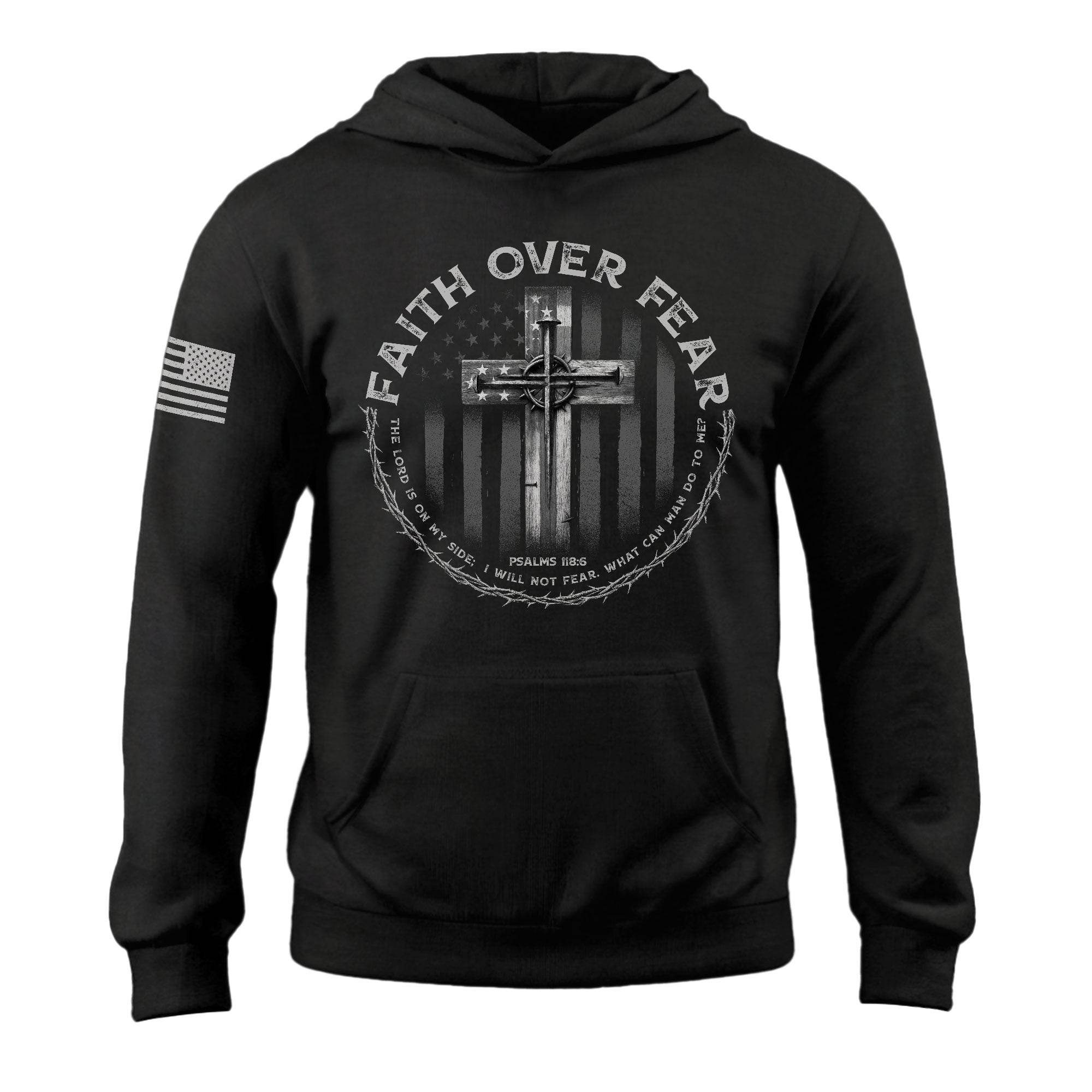 Faith Over Fear Cross American Flag Hoodie - Rust Field Wear