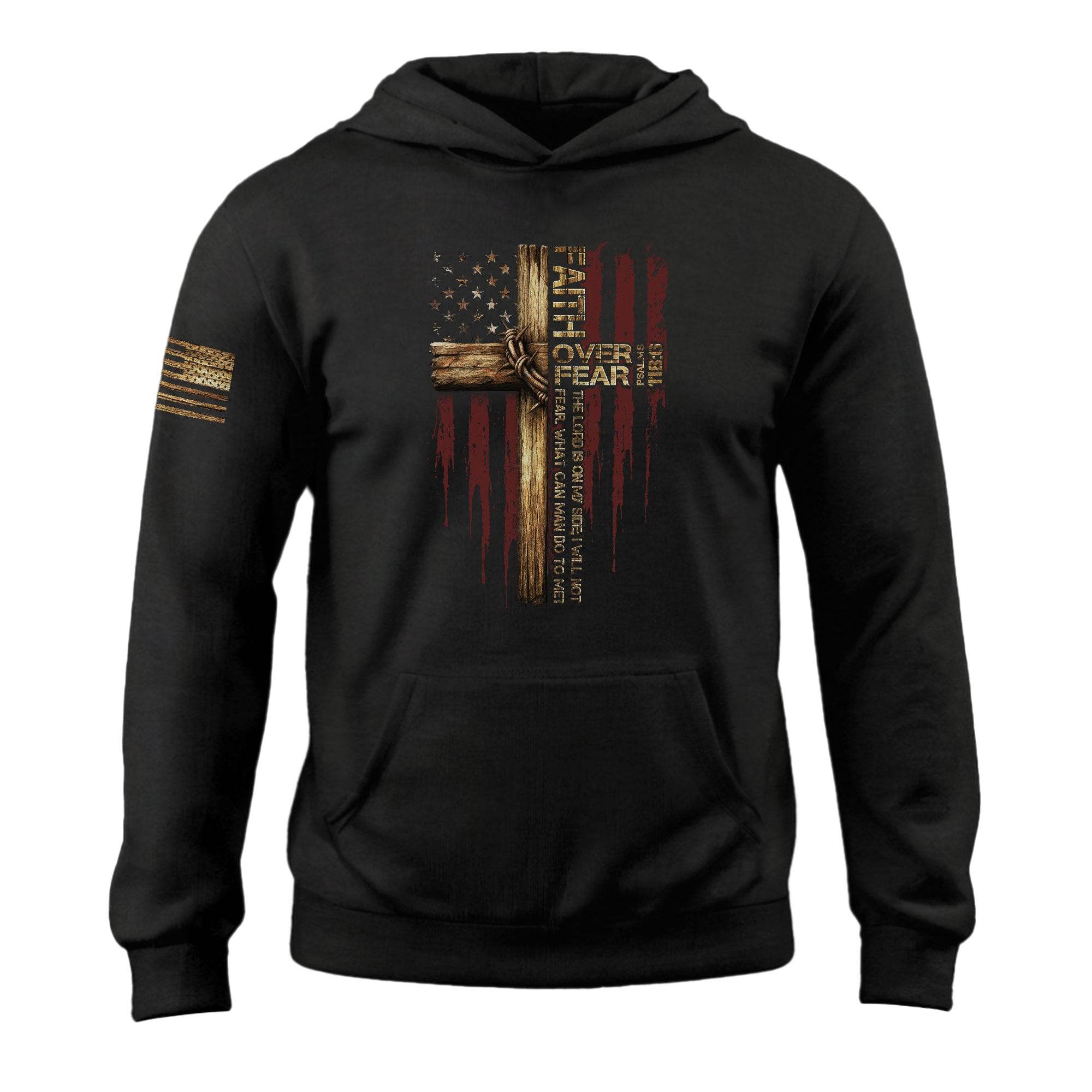 Faith Over Fear American Flag Cross Hoodie - Rust Field Wear