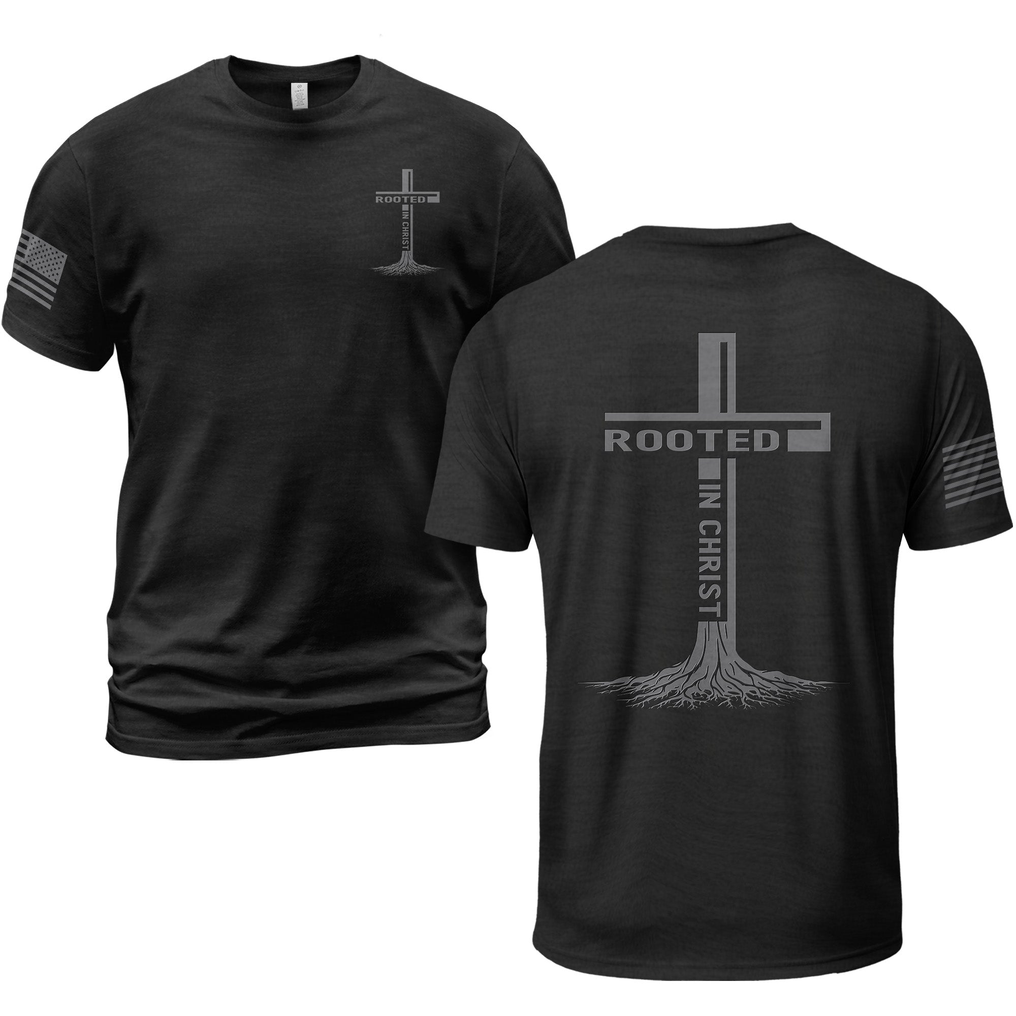 Rooted In Christ Cross Christian T Shirt With Roots Graphic