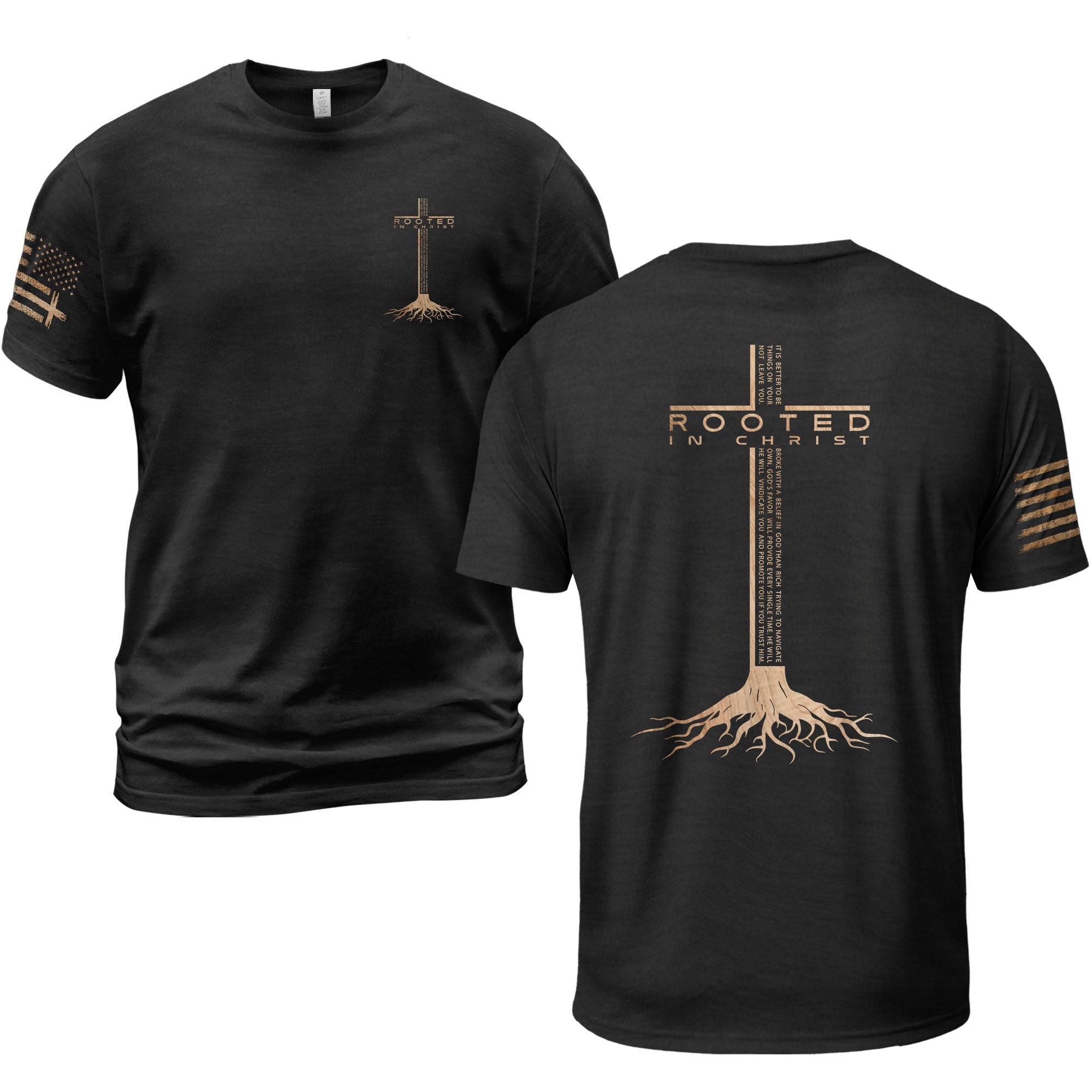 Rooted In Christ Scripture Cross Back Print Christian T-Shirt