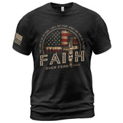 Faith Over Fear Psalms 118:6 Lion Cross American Flag Christian T-Shirt