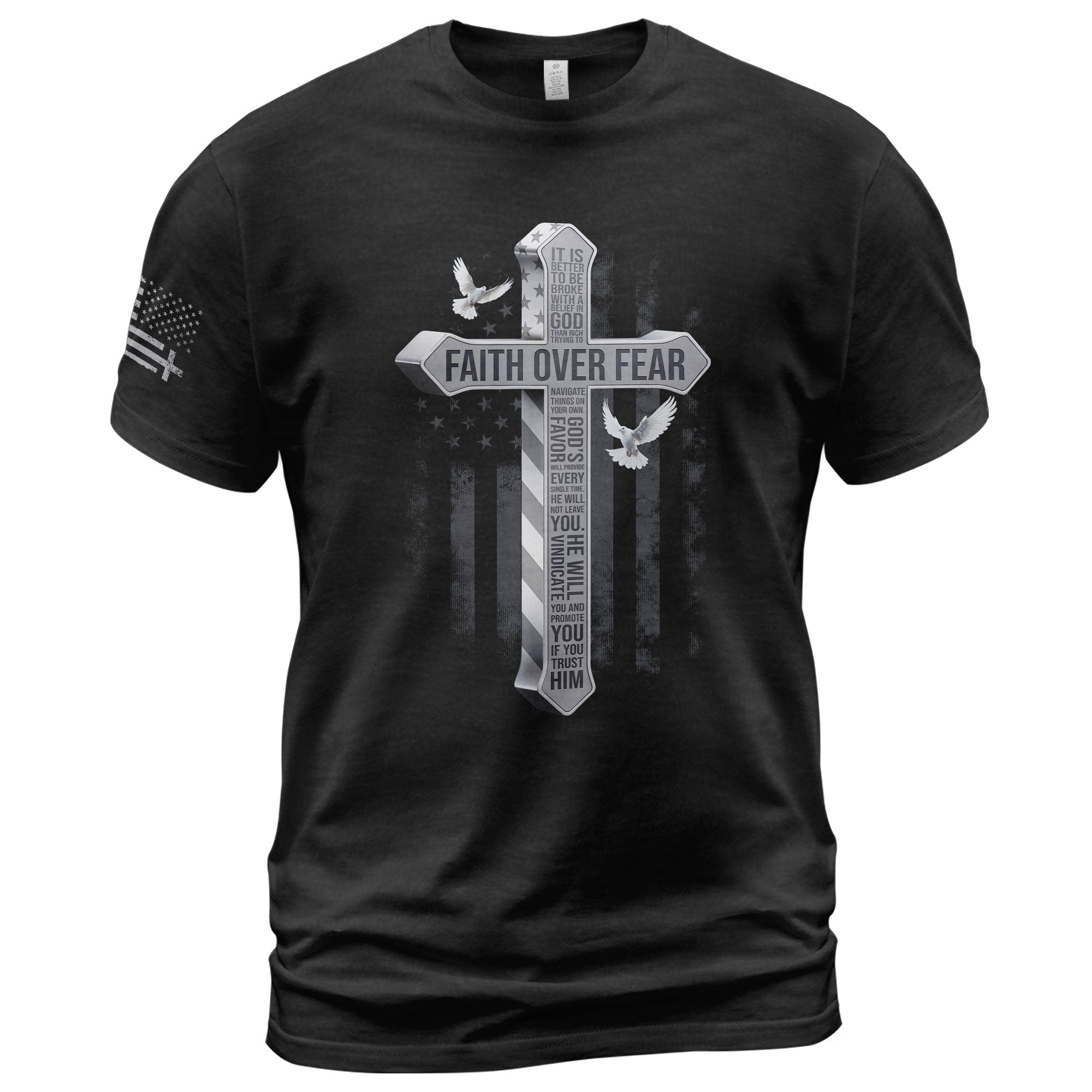 Faith Over Fear American Flag Cross Dove Christian T-Shirt