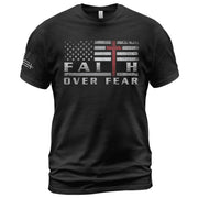Faith Over Fear USA Flag Red Cross Christian T-Shirt