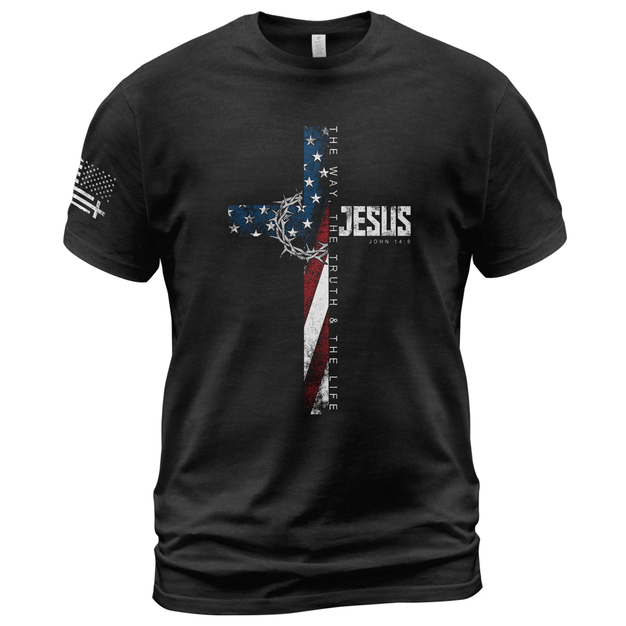 Jesus John 14 6 American Flag Cross Crown Christian T-Shirt