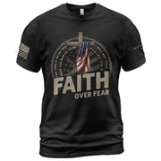 Faith Over Fear American Flag Cross Crown of Thorns Psalms 118:6 Christian T-Shirt