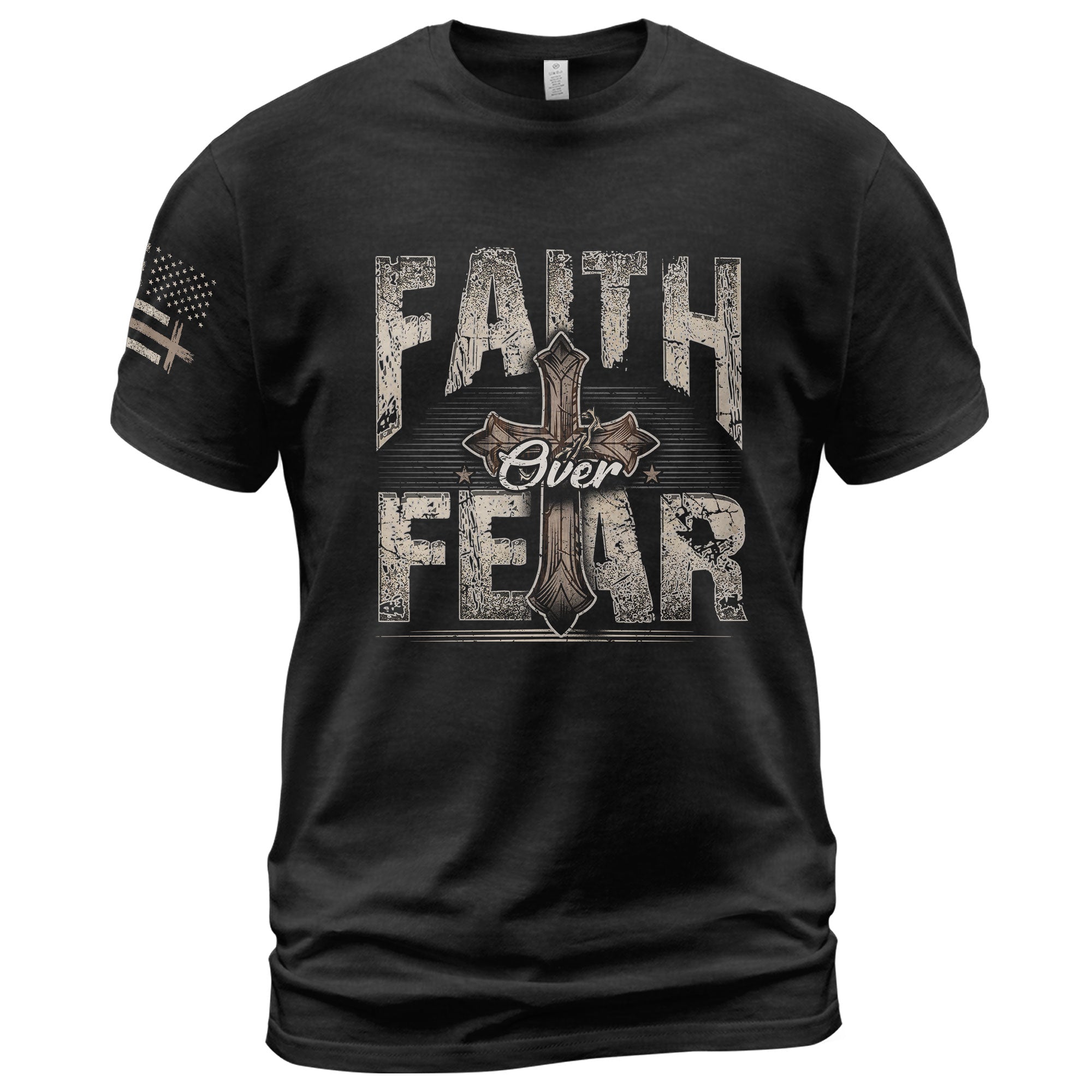 Faith Over Fear Christian T-Shirt Vintage Cross Crown Design