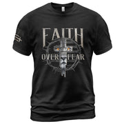 Faith Over Fear Christian T-Shirt Lion Cross Crown Design