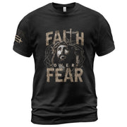 Faith Over Fear Christian T-Shirt Jesus Crown Cross Design