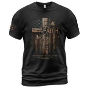 Faith Over Fear Wooden Cross American Flag Christian T-Shirt – Psalm 118:6 Verse