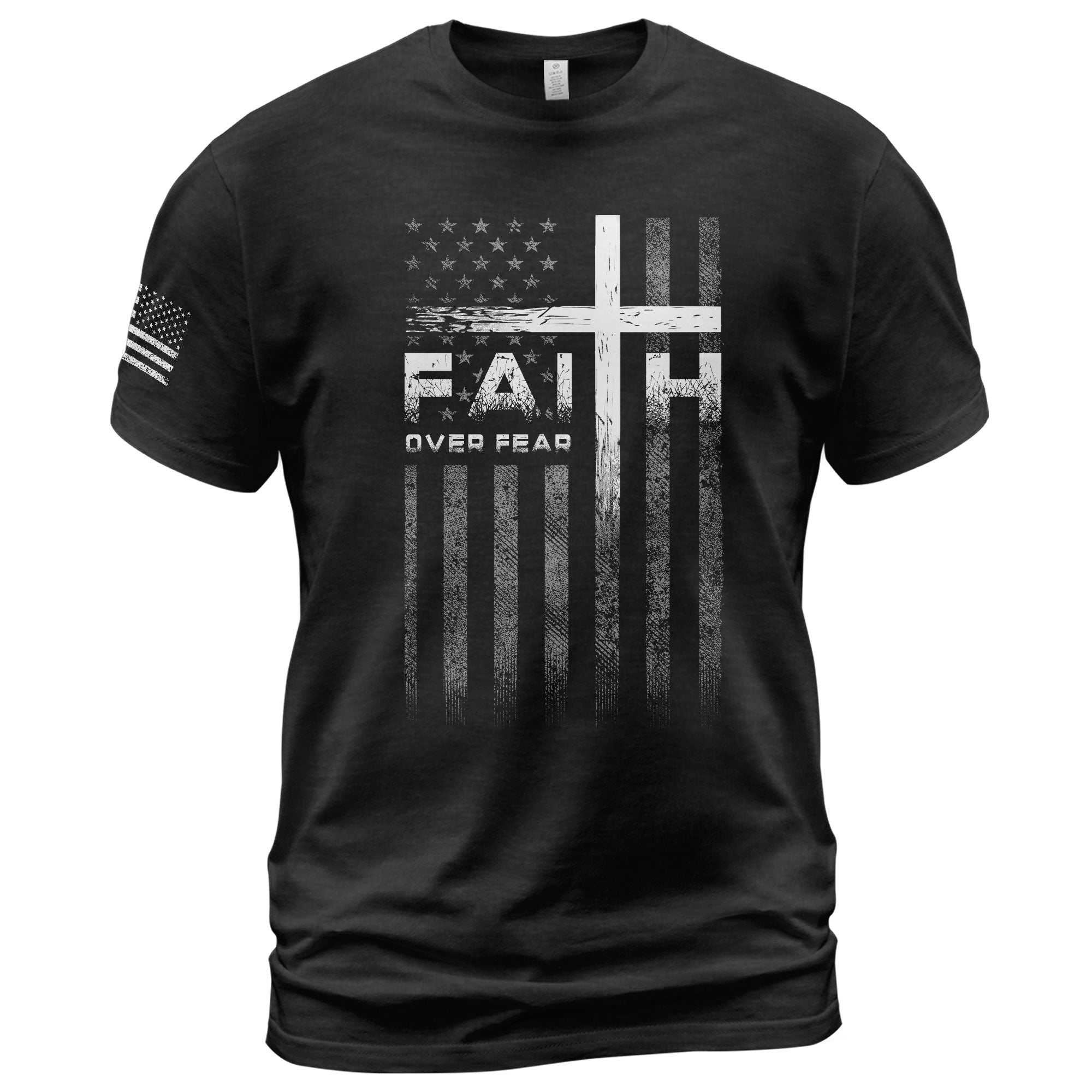 Faith Over Fear Christian T-Shirt Cross American Flag Design
