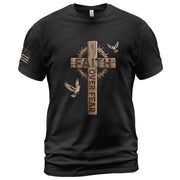Faith Over Fear Christian T-Shirt Wooden Cross Crown of Thorns Design