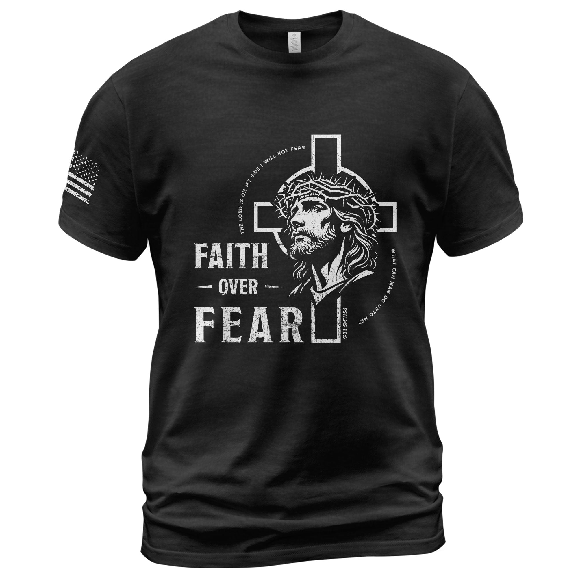 Faith Over Fear Christian T-Shirt Jesus Cross Crown of Thorns Design