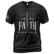 Faith Over Fear Christian T-Shirt American Flag Cross Sword Design