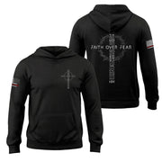 Faith Over Fear Christian Hoodie Patriotic American Flag Cross Design