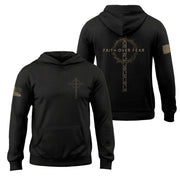 Faith Over Fear Christian Hoodie American Flag Gold Cross Design Religious