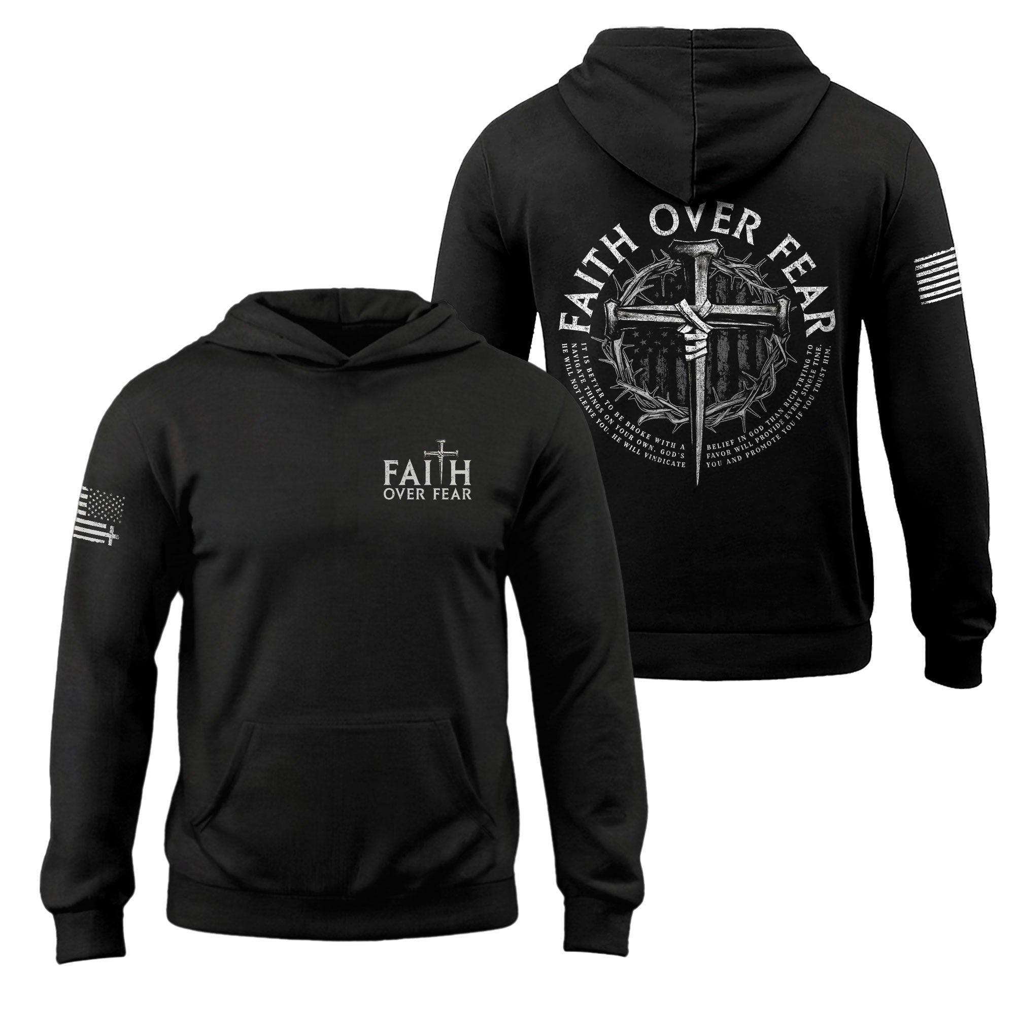 Faith Over Fear Christian Hoodie Nail Cross Crown of Thorns Design Religious