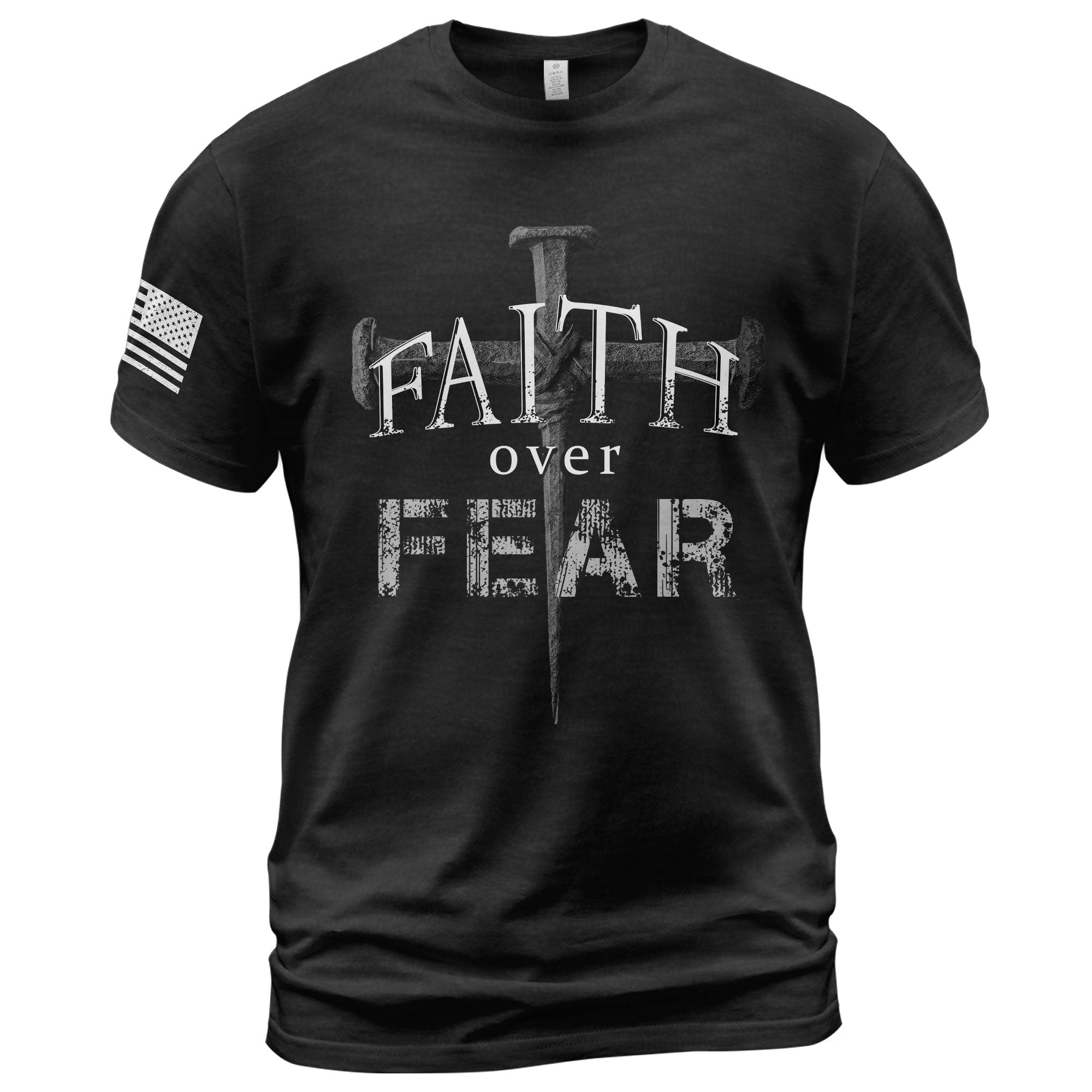 Faith Over Fear Christian Nail Cross Patriotic Religious Jesus Shirt