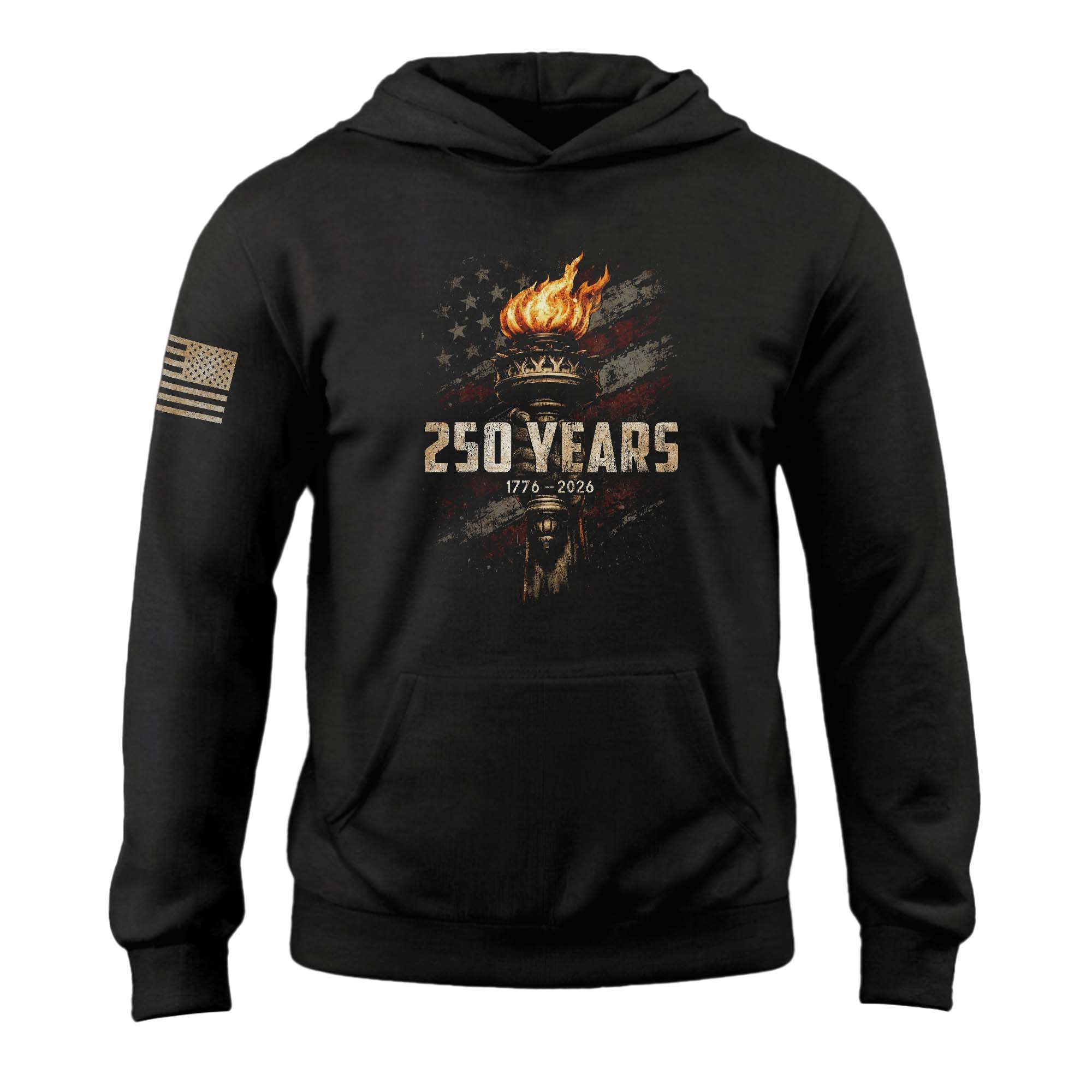 USA 250th Anniversary Hoodie 1776-2026 Liberty Torch Patriotic Men