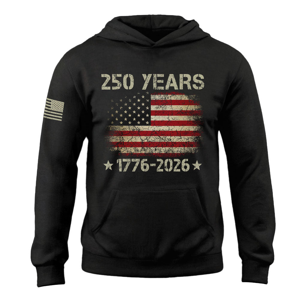 USA 250th Anniversary Semiquincentennial 250 Years Hoodie 1776-2026 Vintage Distressed Flag Patriotic