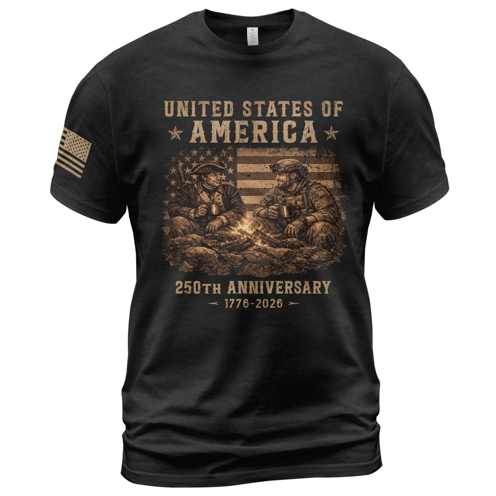 USA 250th Anniversary Semiquincentennial 250 Years Shirt 1776-2026 Past and Present Soldiers Patriotic Flag
