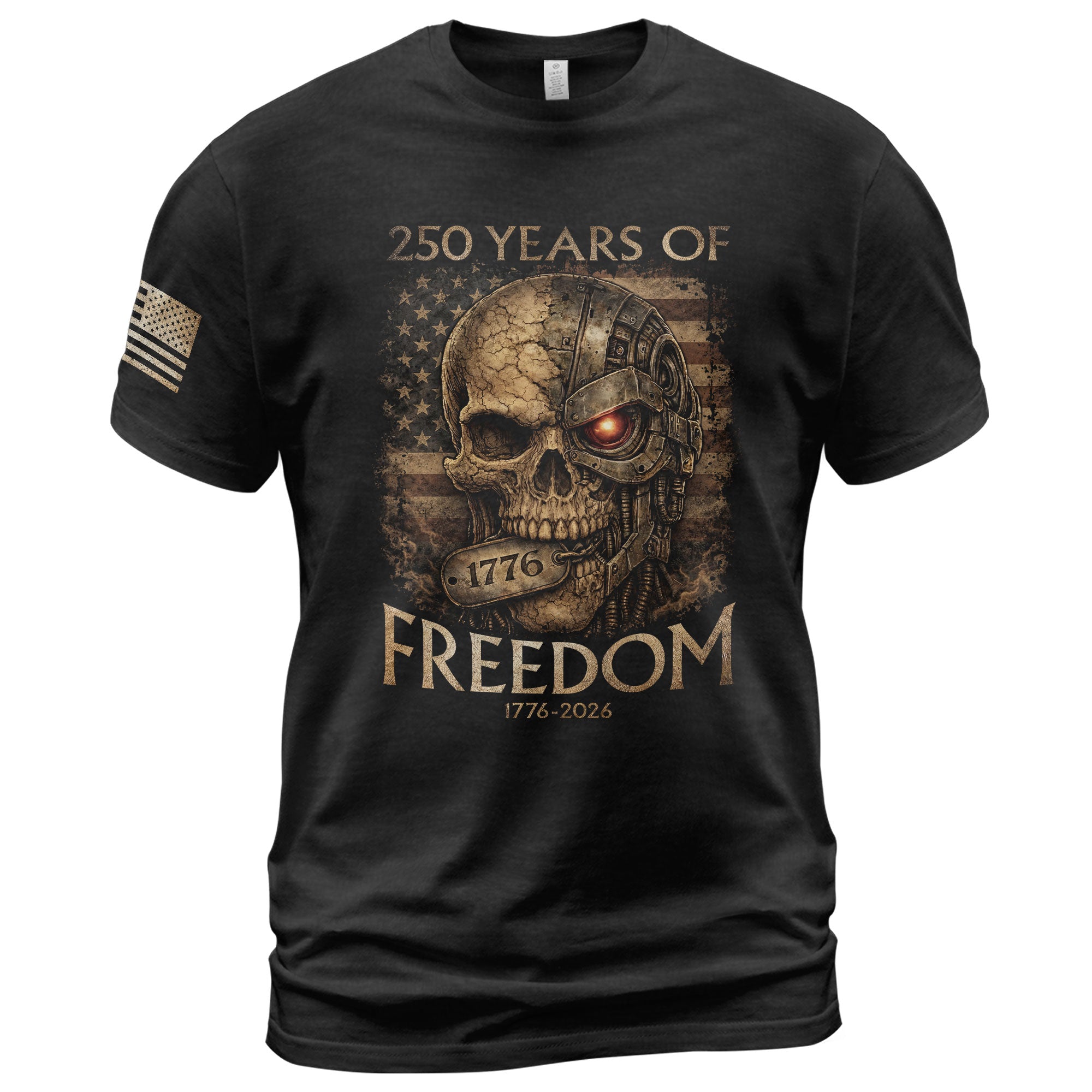 USA 250th Anniversary 250 Years Semiquincentennial Shirt 1776-2026 Mental Strength Freedom Cyborg Skull Patriotic Mens