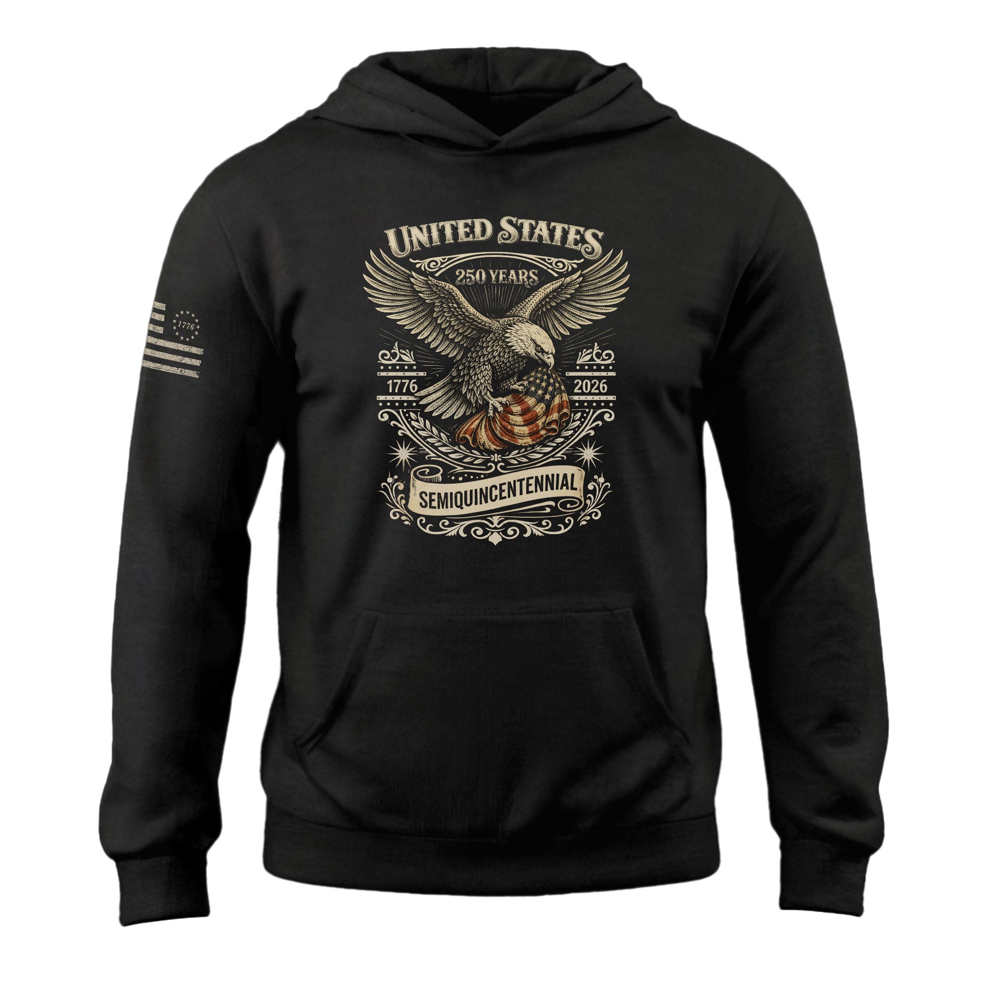 USA 250th Anniversary Hoodie Semiquincentennial 1776-2026 American Flag Patriotic Mens Hoodie