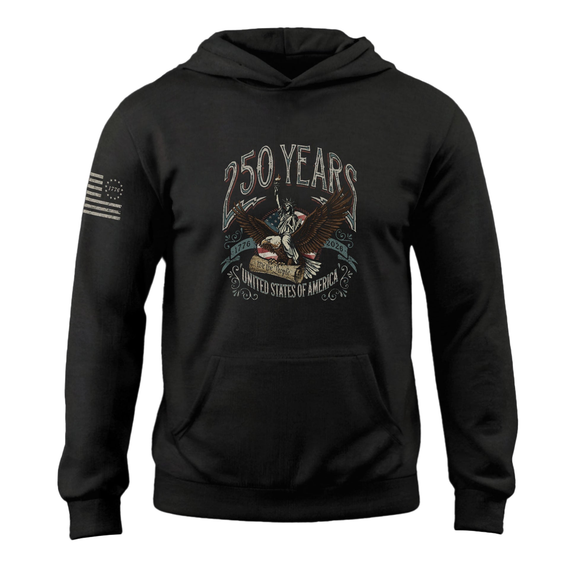 USA 250th Anniversary Hoodie 1776–2026, Patriotic Flaming Eagle Design Celebrating 250 Years - Rust Field Wear