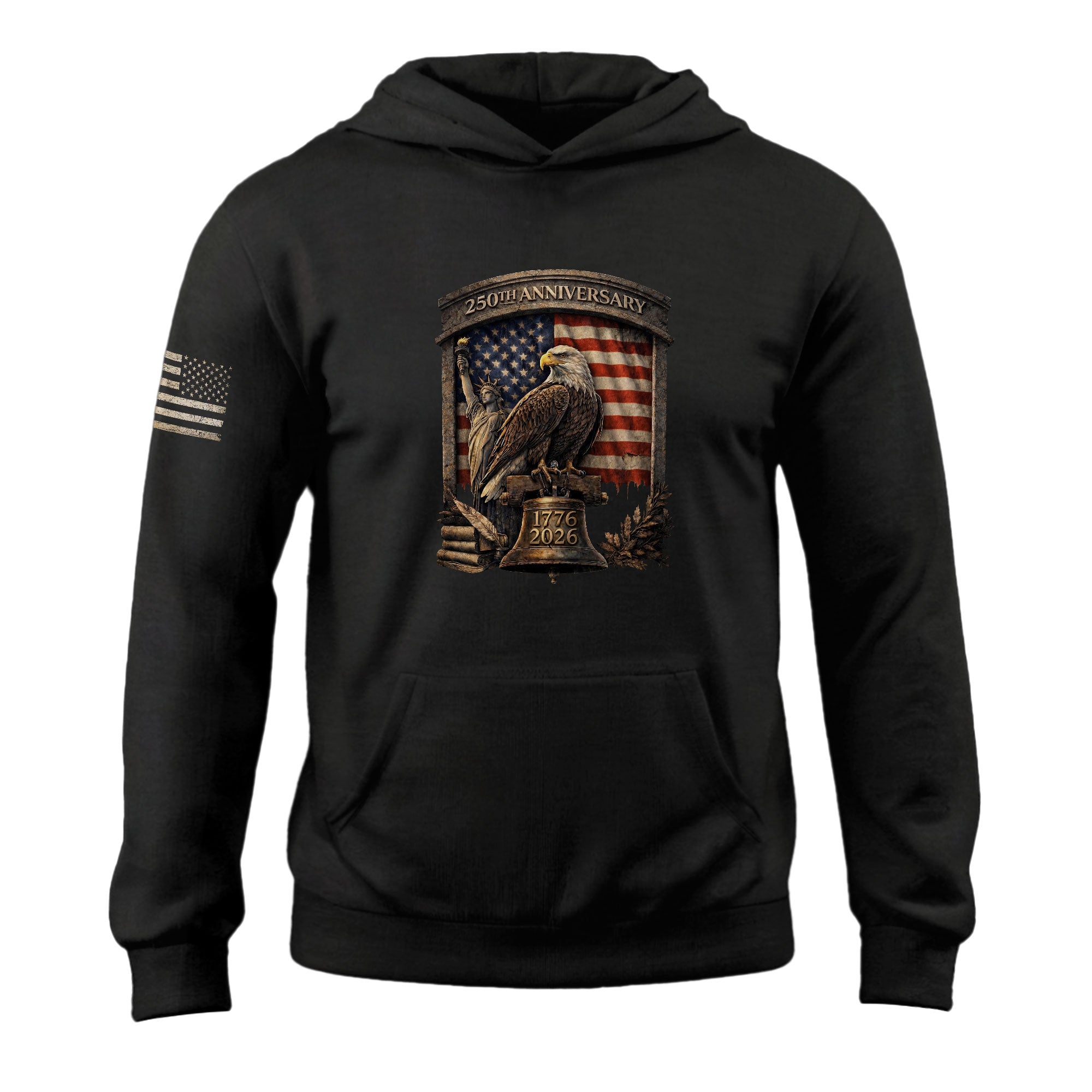 USA 250 Years Anniversary Hoodie 1776-2026 American Heroes Liberty Bell & George Washington Patriotic