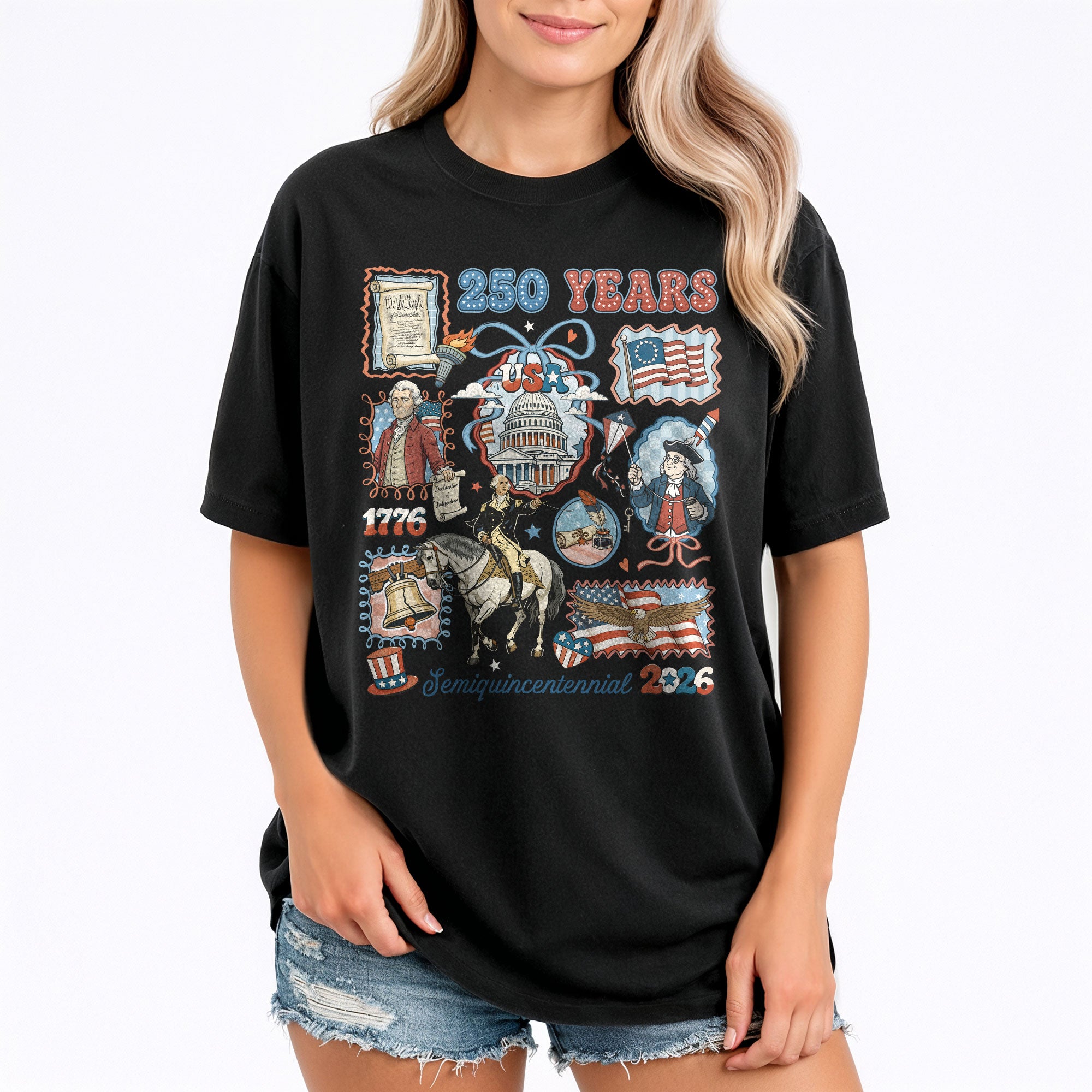 1776-2026 USA 250th Semiquincentennial Celebration Shirt - Retro Freedom Stamp Patriotic T-Shirt
