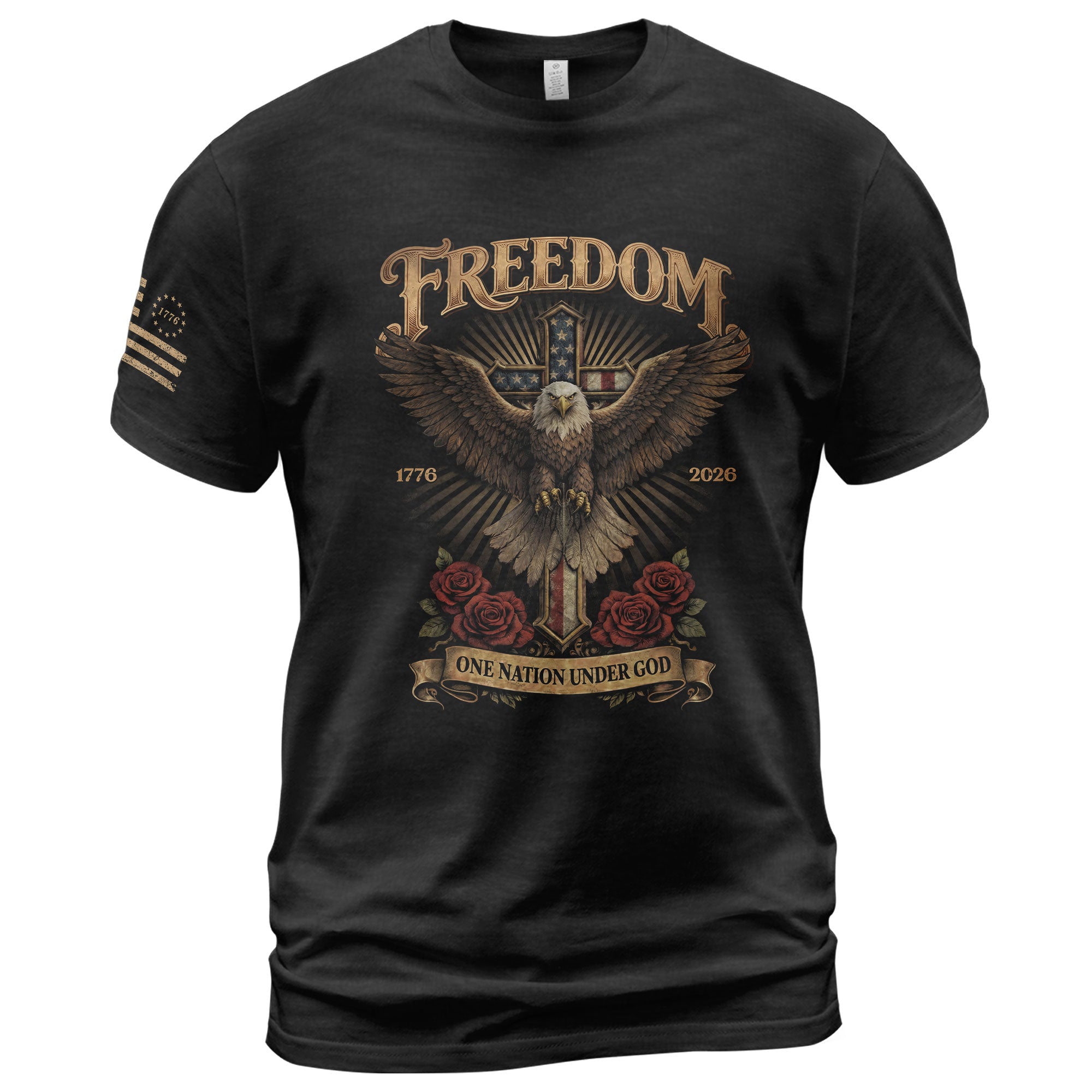 America 250 years Freedom Eagle and Christian Cross T Shirt - One Nation Under God Semiquincentennial Tee