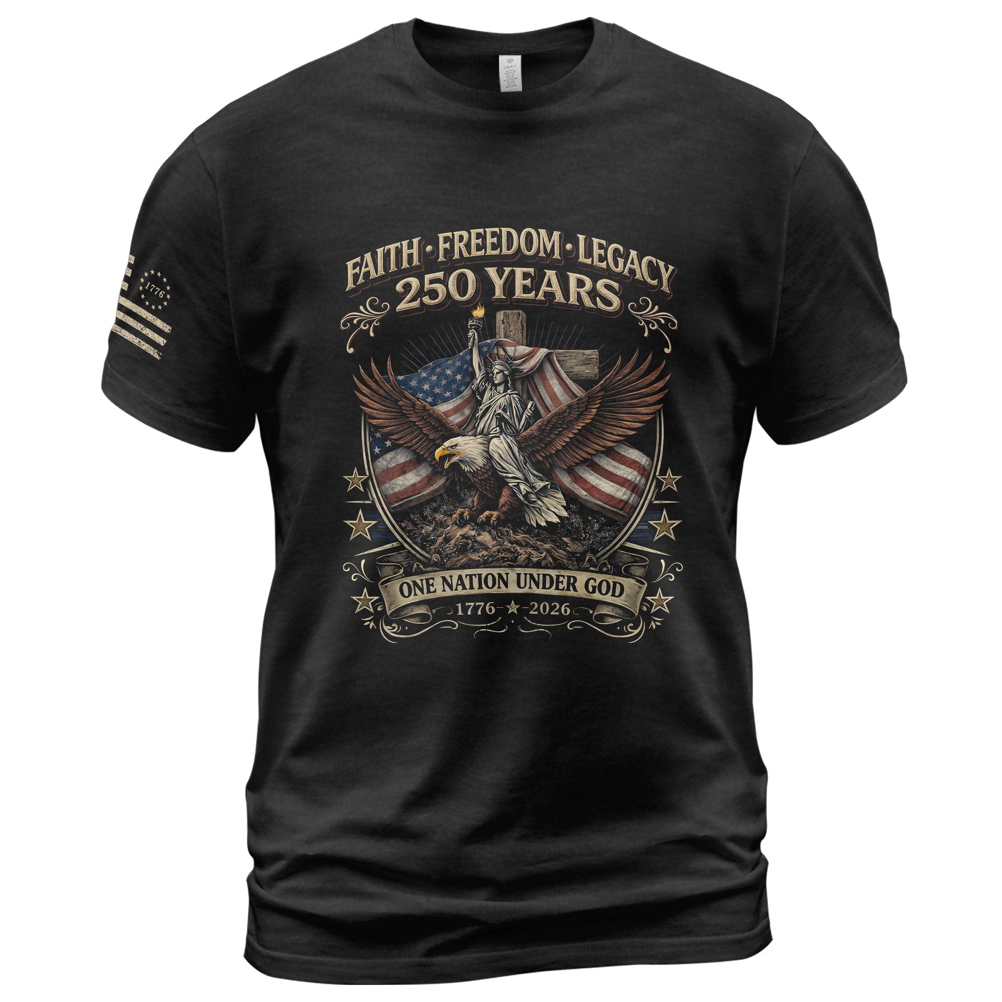 America 250 Shirt - One Nation Under God Eagle Cross Faith and Freedom Semiquincentennial Christian T-Shirt
