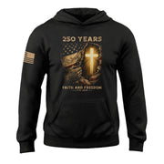 USA 250th Anniversary Hoodie 1776-2026 – Glowing Cross US Flag 250 Years Faith & Freedom Patriotic Hoodie