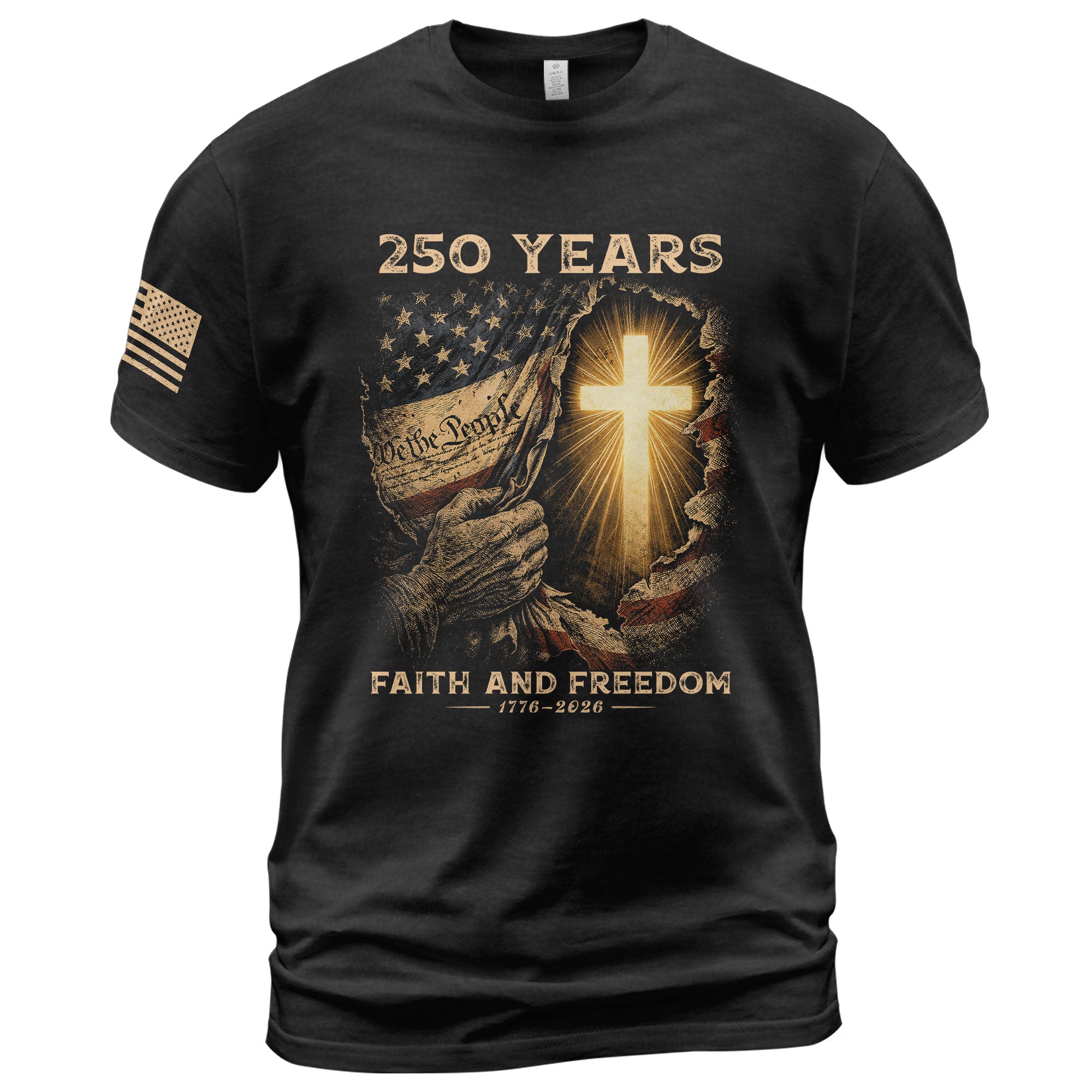 250th Anniversary Patriotic Shirt - Faith and Freedom Glowing Cross Christian Design