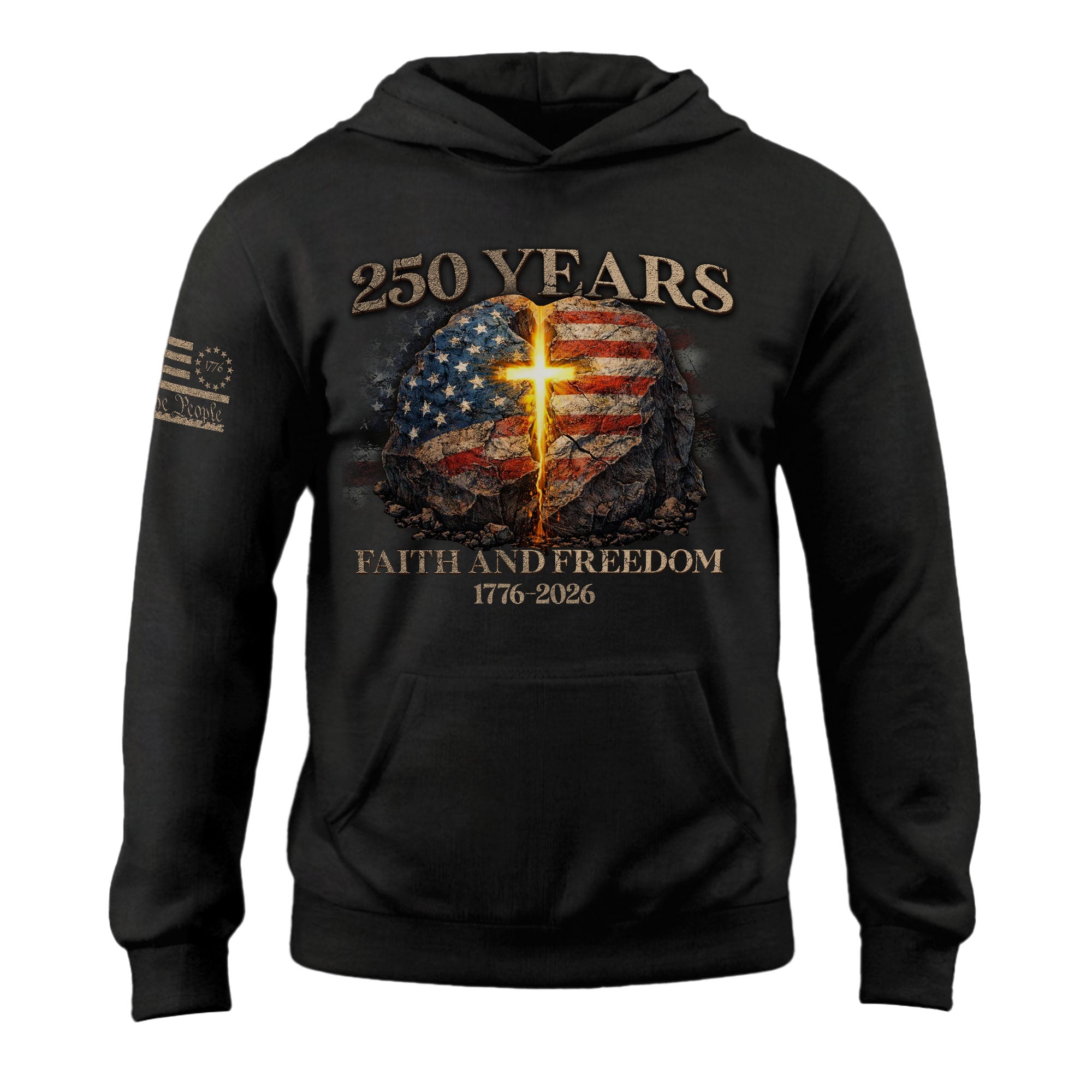 America 250th Anniversary 1776-2026 Semiquincentennial Hoodie – Christian Faith and Freedom Cross Flag Patriotic Hoodie