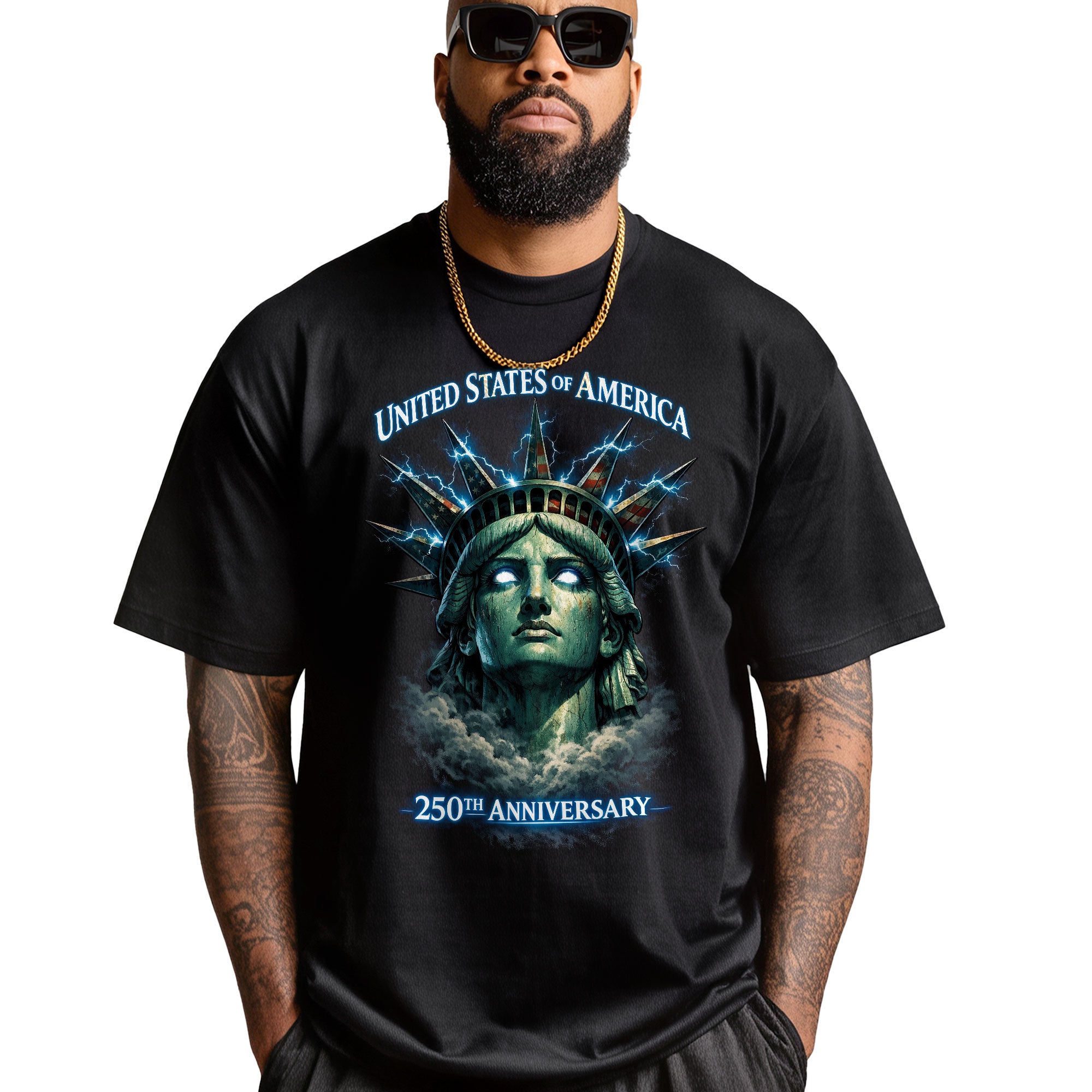 United States of America 250th Anniversary Bootleg Tee – Electric Liberty Crown Graphic