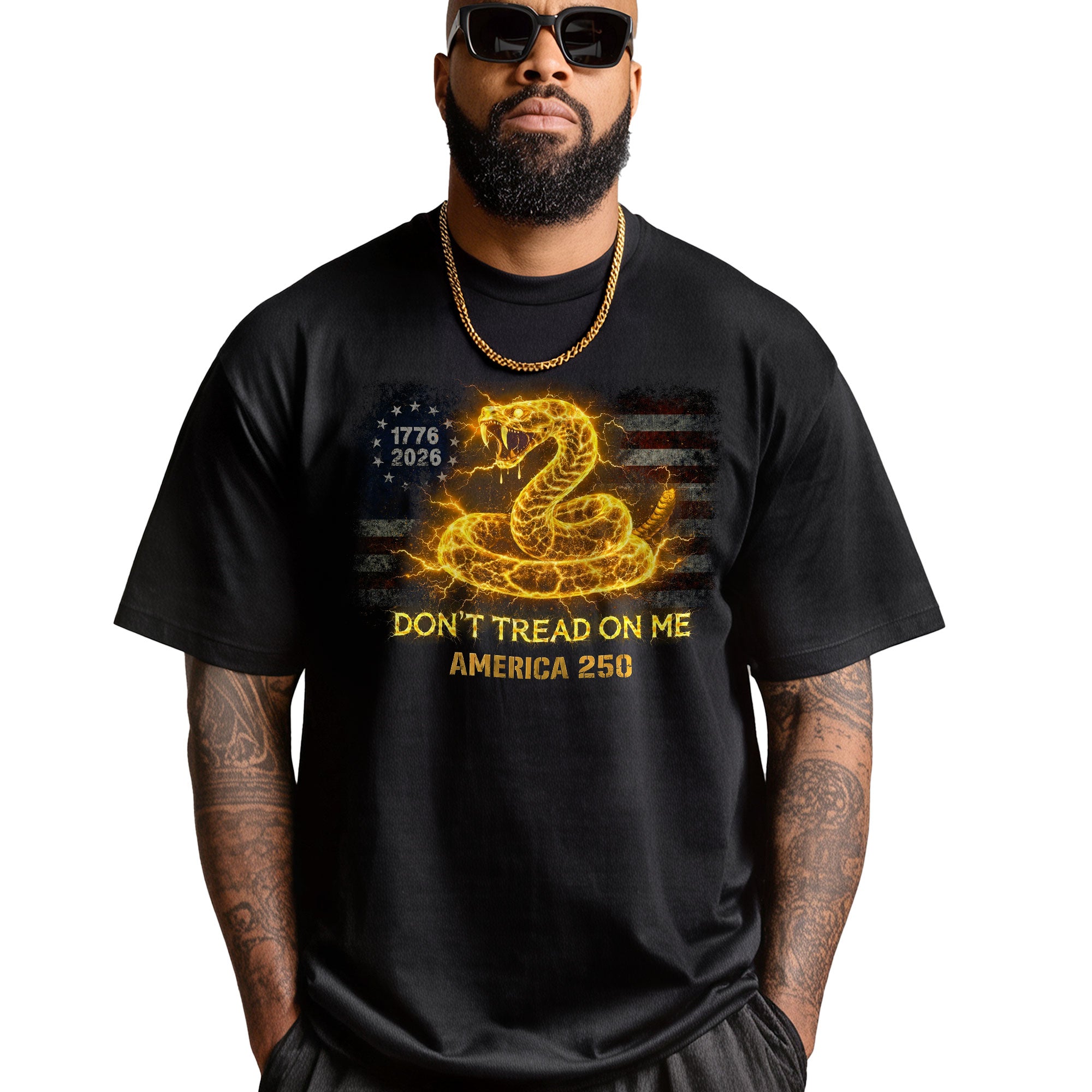 Don’t Tread on Me America 250 Bootleg Tee – Electric Snake 1776–2026 Graphic