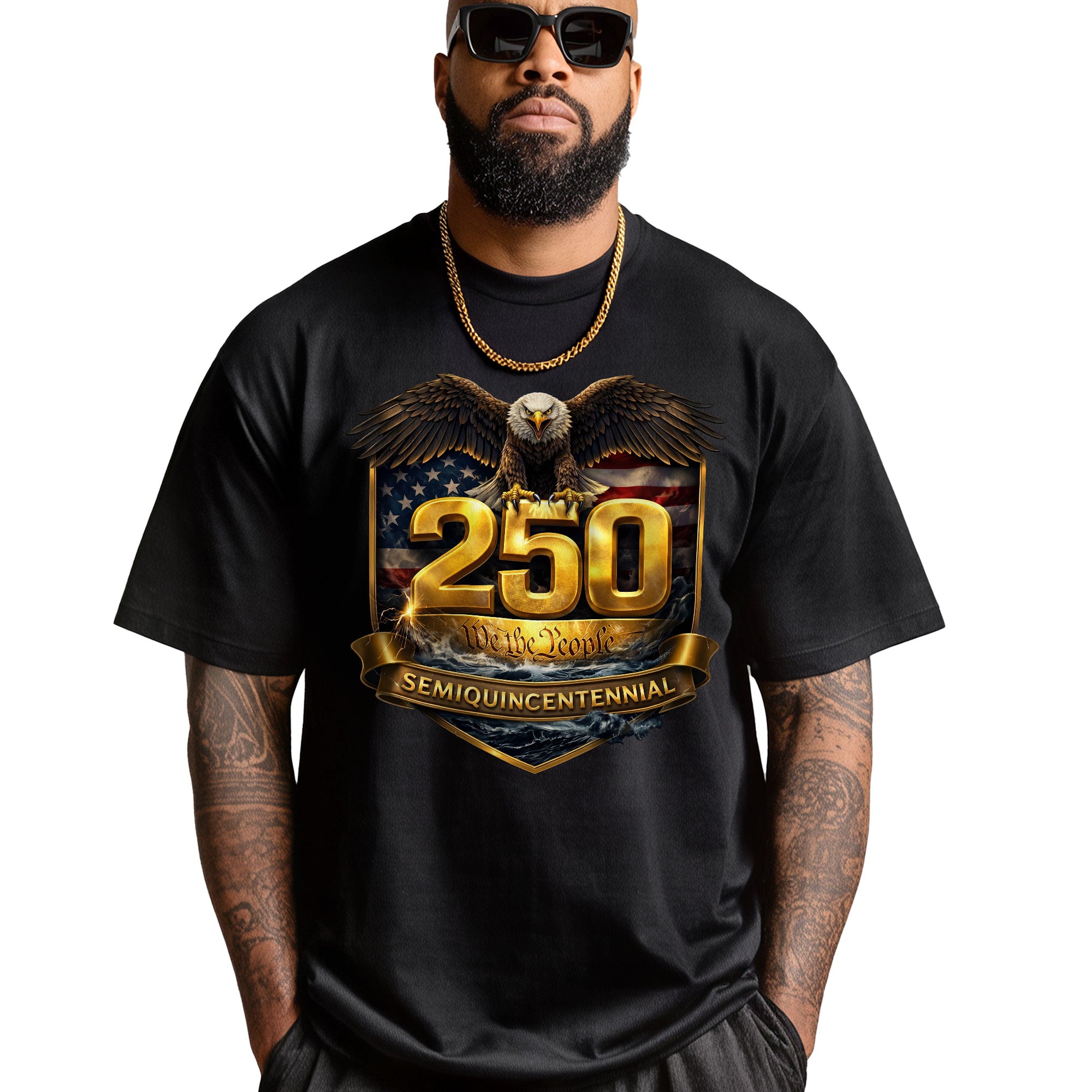 250 We The People Semiquincentennial Bootleg Tee – Gold Crest Eagle 1776–2026