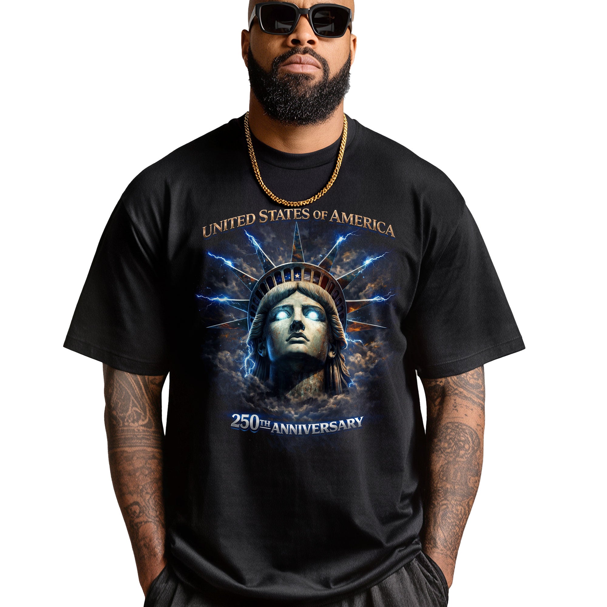 USA 250th Anniversary Bootleg Tee – Electric Liberty Crown Street Graphic