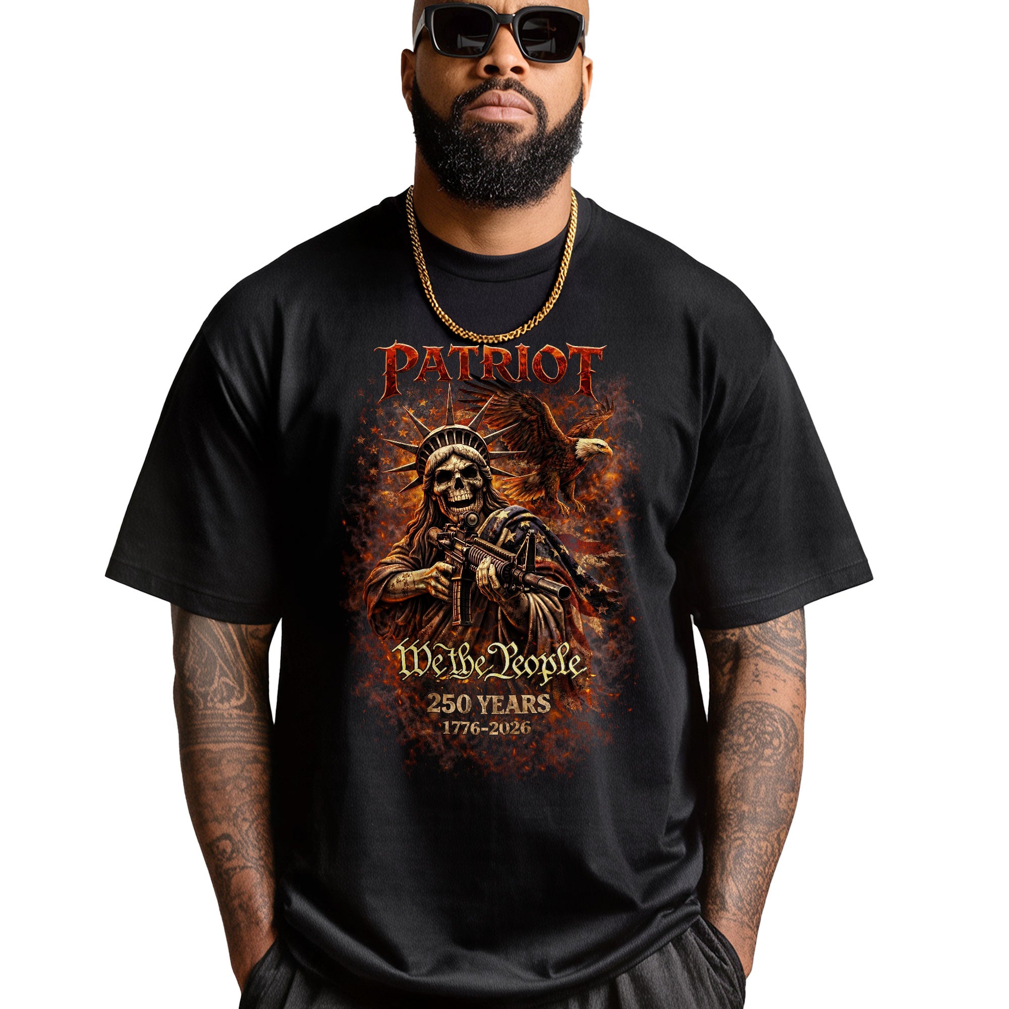 Patriot We The People Bootleg Tee – Skull Liberty, Eagle & 250 Years Street Art