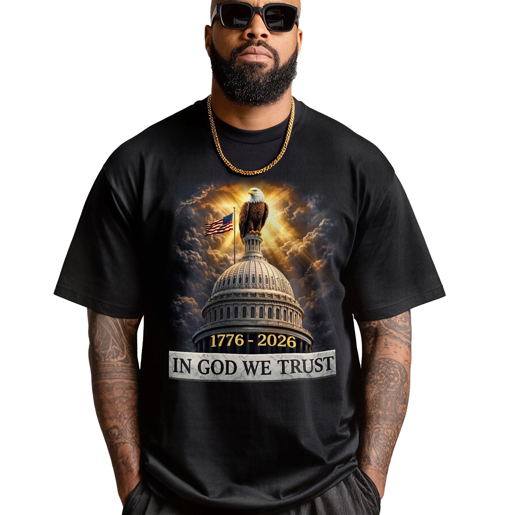 250 Years of America Anniversary Bootleg Eagle & US Capitol T Shirt - In God We Trust Capitol Edition Streetwear