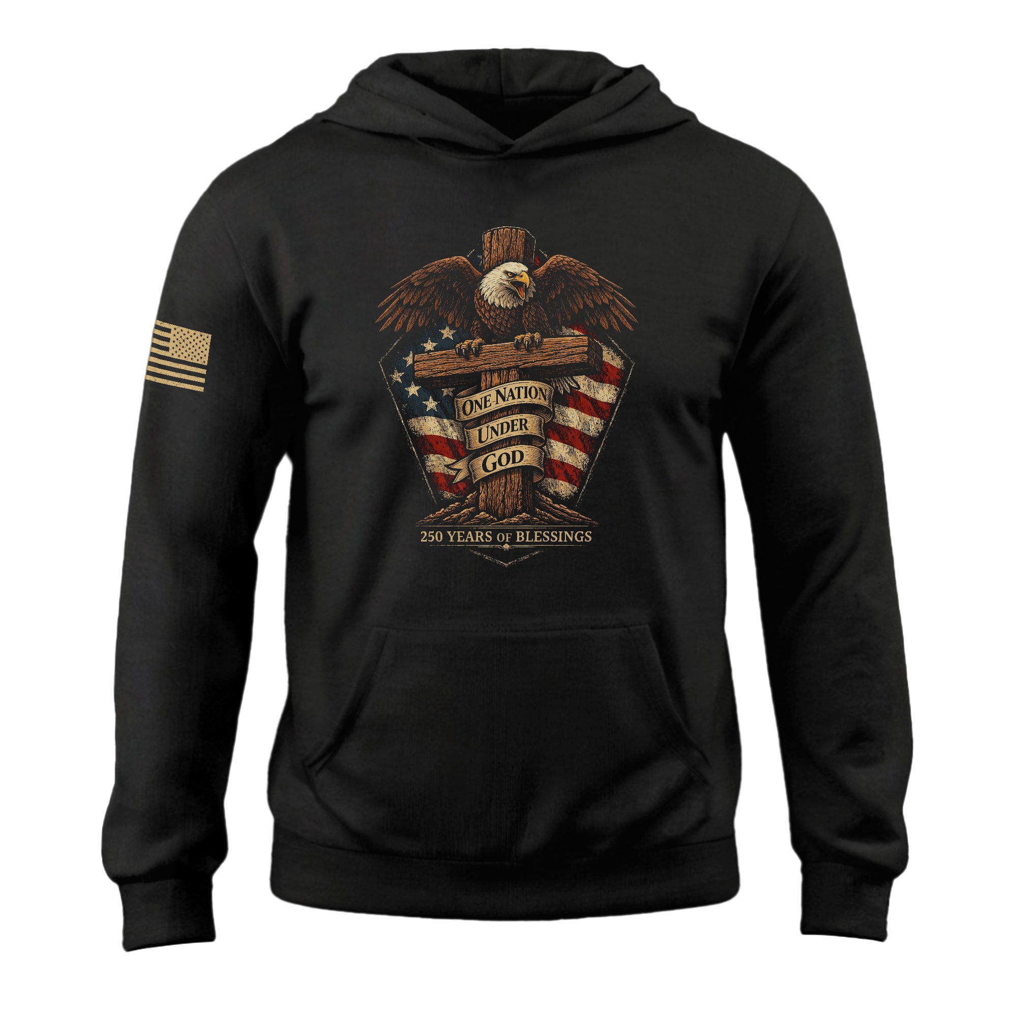 USA 250th Anniversary 1776-2026 Semiquincentennial Hoodie – Patriotic Eagle Christian Cross One Nation Under God 250 Years Apparel
