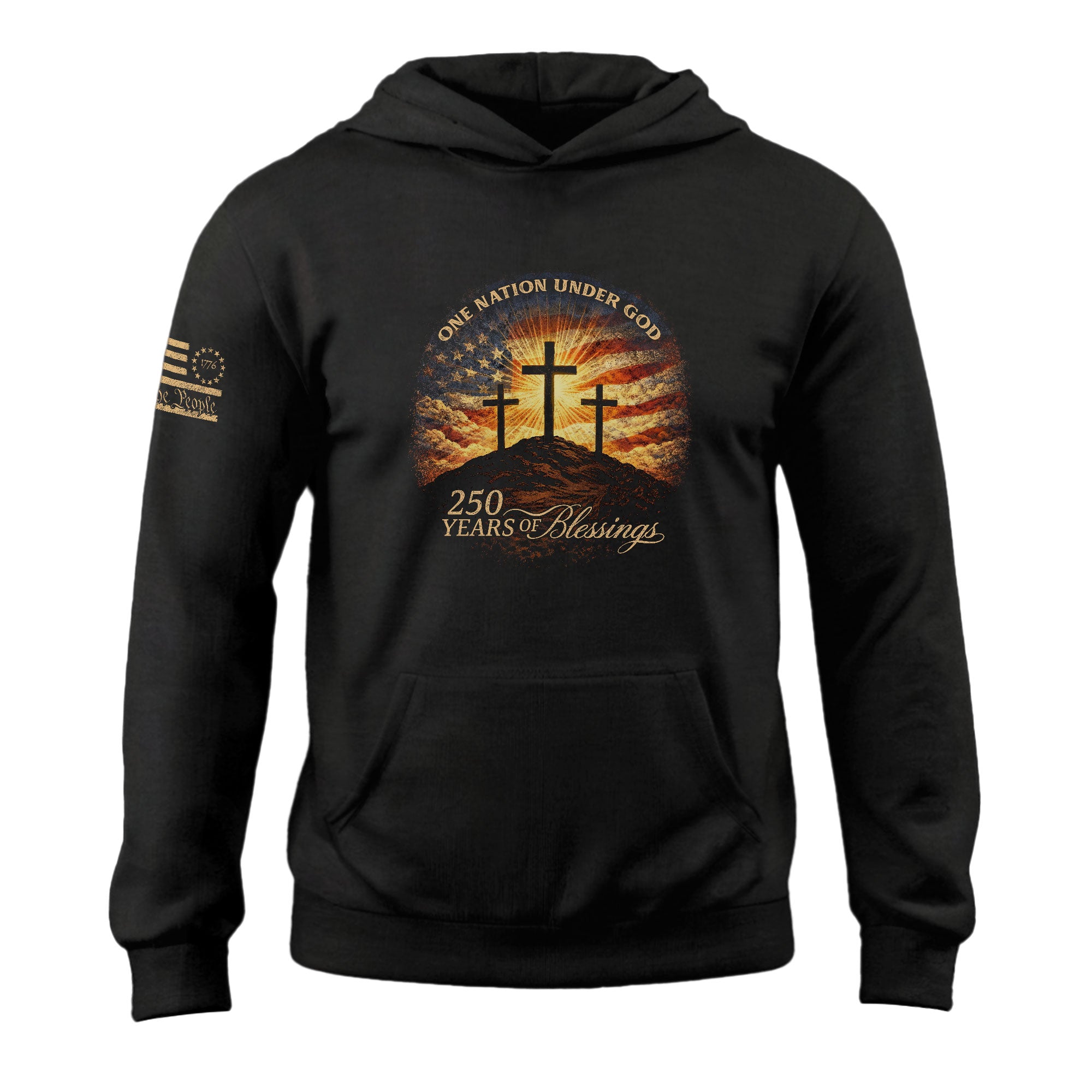 America 250th Anniversary 1776-2026 Semiquincentennial Hoodie – Calvary Cross One Nation Under God 250 Years of Blessings Commemorative Hoodie