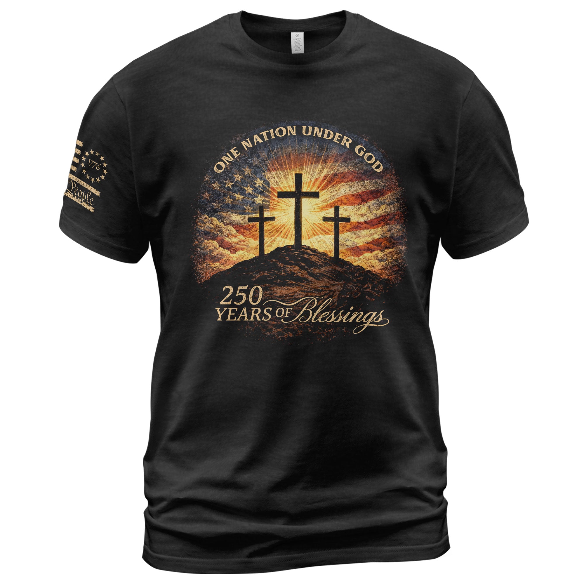 250 Years of Blessings One Nation Under God Shirt - 250th Anniversary Commemorative Crosses & Flag Tee