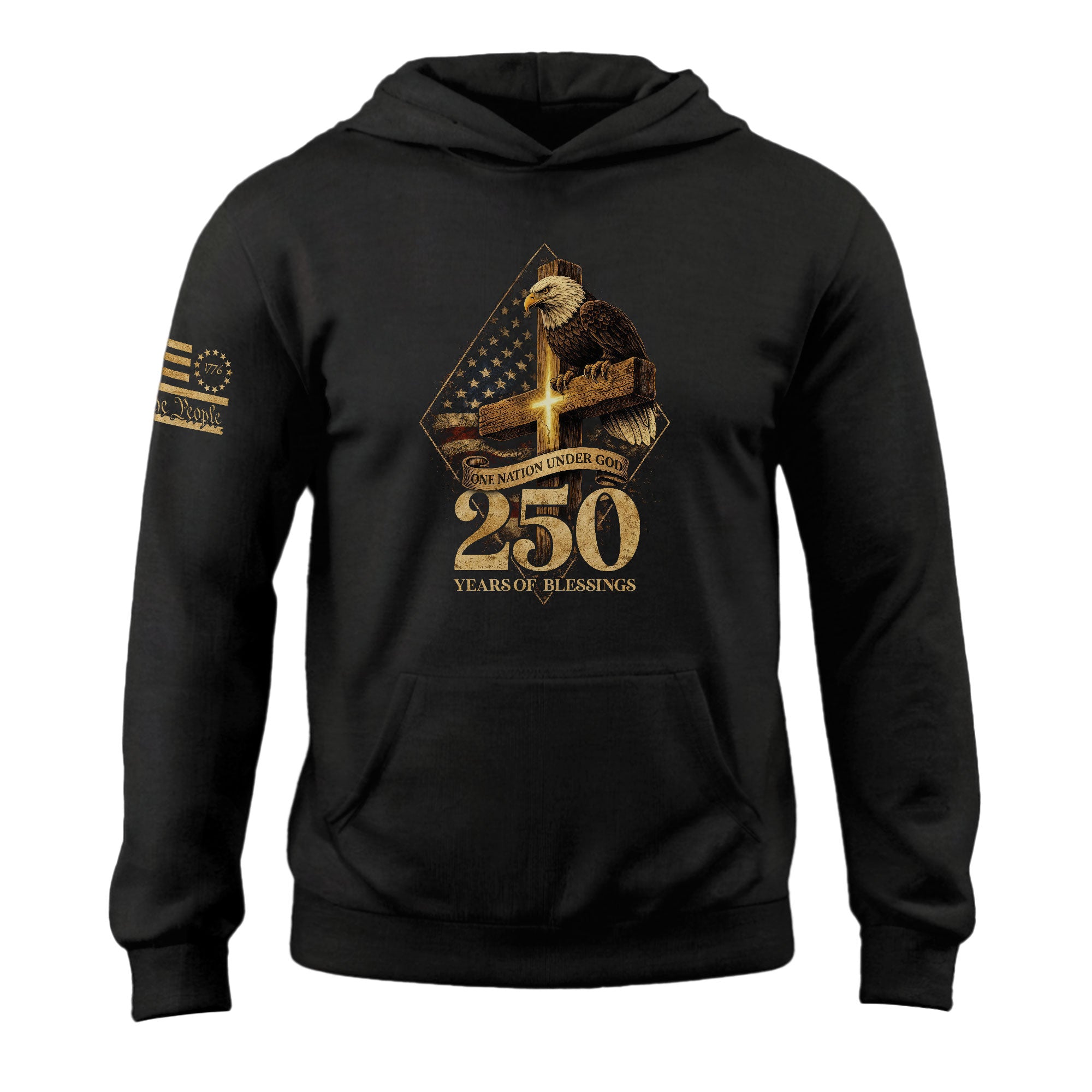 America 250th Anniversary 1776-2026 Semiquincentennial Hoodie – One Nation Under God We The People Bald Eagle Cross Patriotic Hoodie