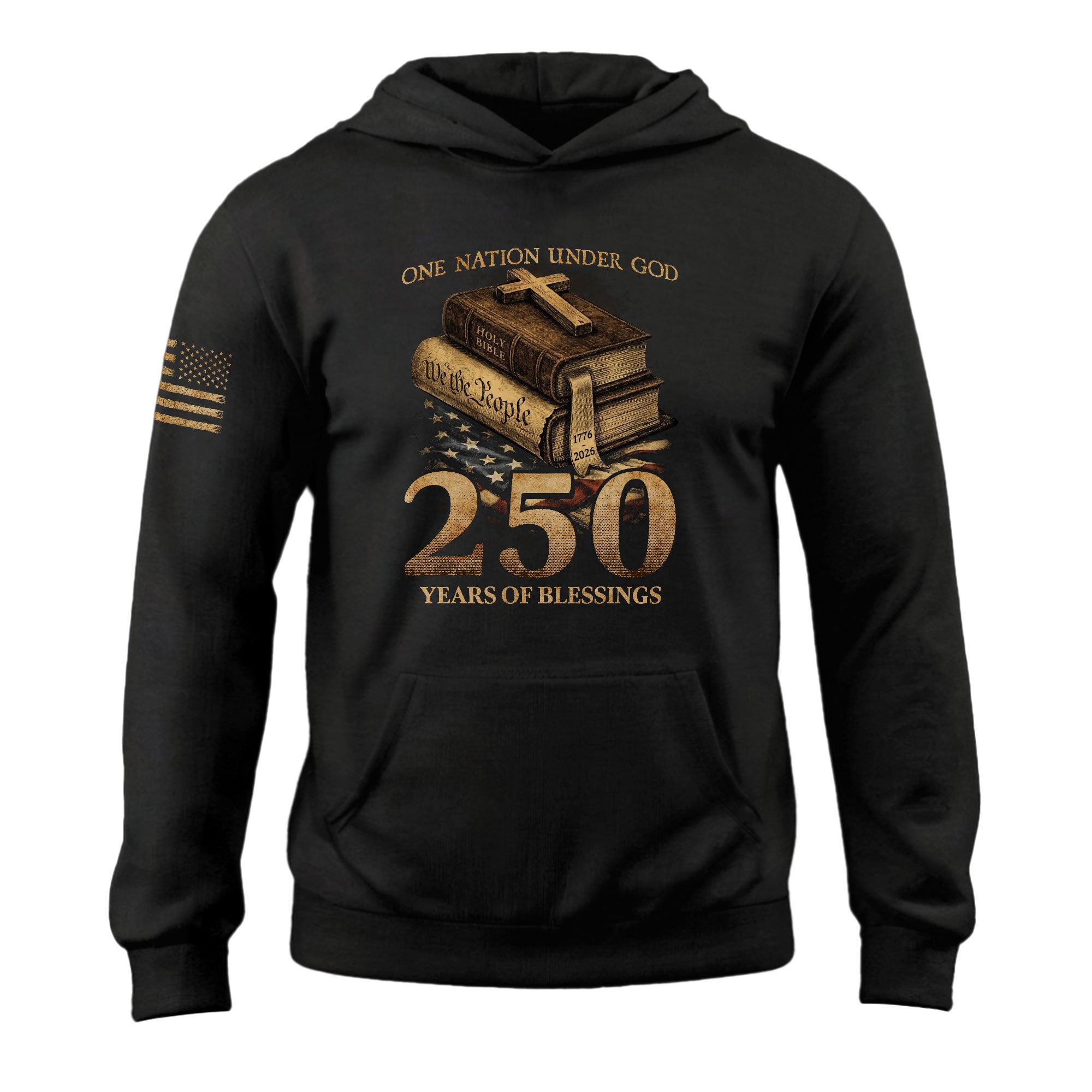 USA 250th Anniversary 1776-2026 Semiquincentennial Hoodie – One Nation Under God Eagle Holy Bible We The People Patriotic Men’s Hoodie