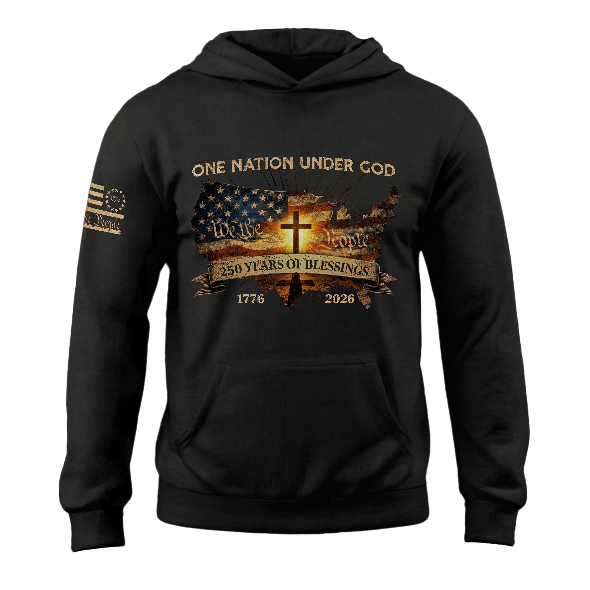 America 250th Anniversary 1776-2026 Semiquincentennial Hoodie – USA Map Christian Cross Flag One Nation Under God We The People Hoodie