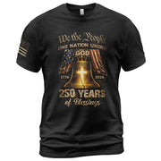 One Nation Under God 250 Years of Blessings Shirt - Patriotic Cross & Liberty Bell Graphic Tee